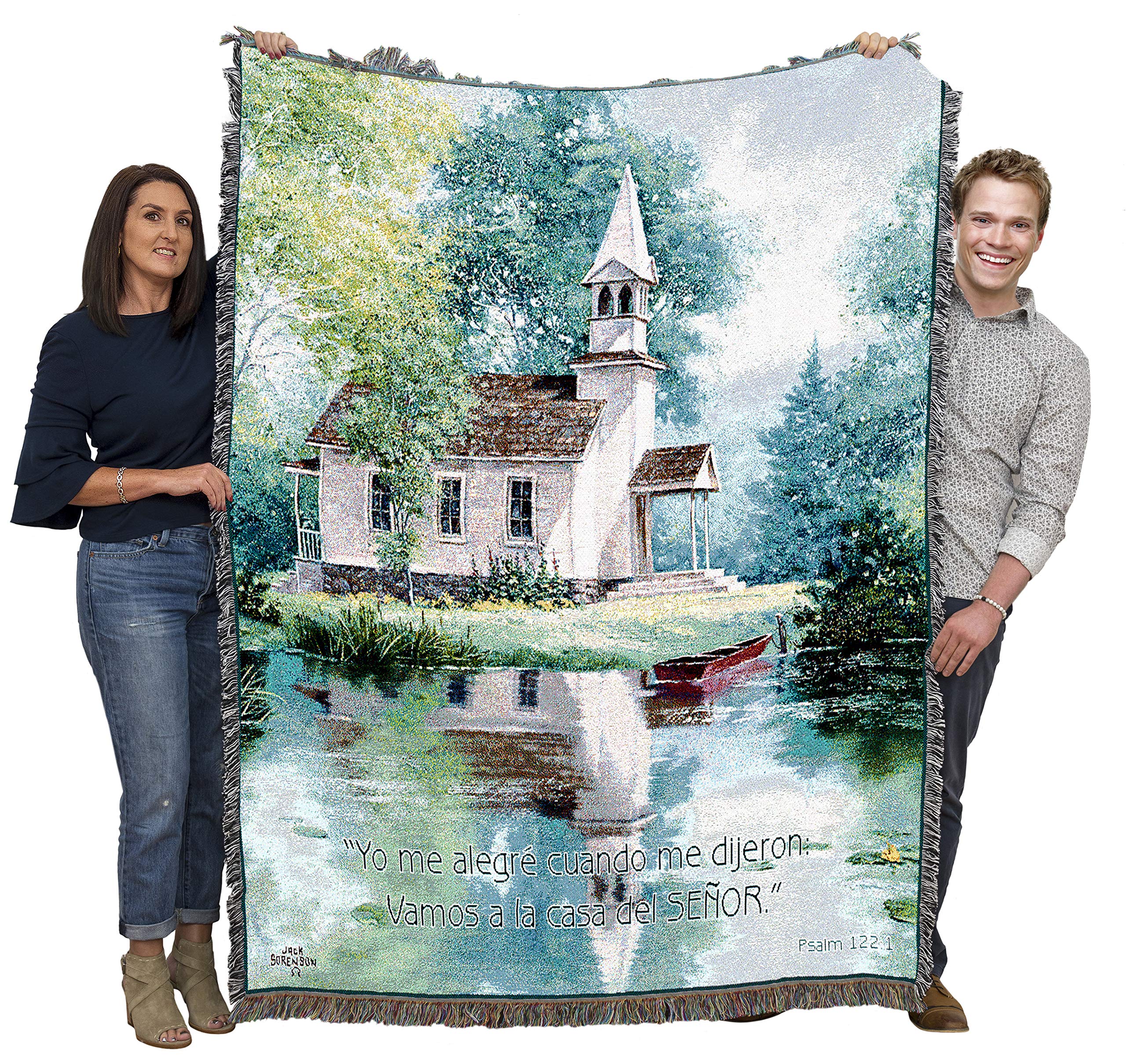 Pure Country Weavers Lakeside Scripture Spanish Blanket by Jack Sorenson - Psalm 122:1- Religious Gift Tapestry Throw Woven from