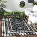SAFAVIEH Veranda Collection Area Rug - 53 Square, Black & Creme, Boho Design, Non-Shedding & Easy Care, Indoor/Outdoor & Washab