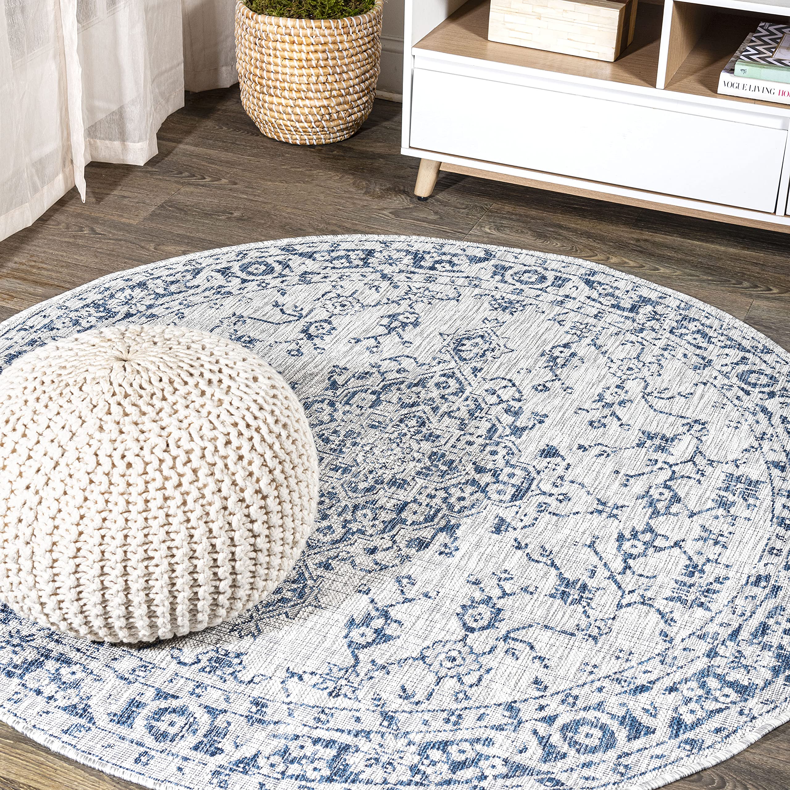 JONATHAN Y SMB102B-5R Rozetta Boho Medallion Textured Weave Indoor Outdoor -Area Rug Coastal Bohemian Rustic Glam Easy-Cleaning 