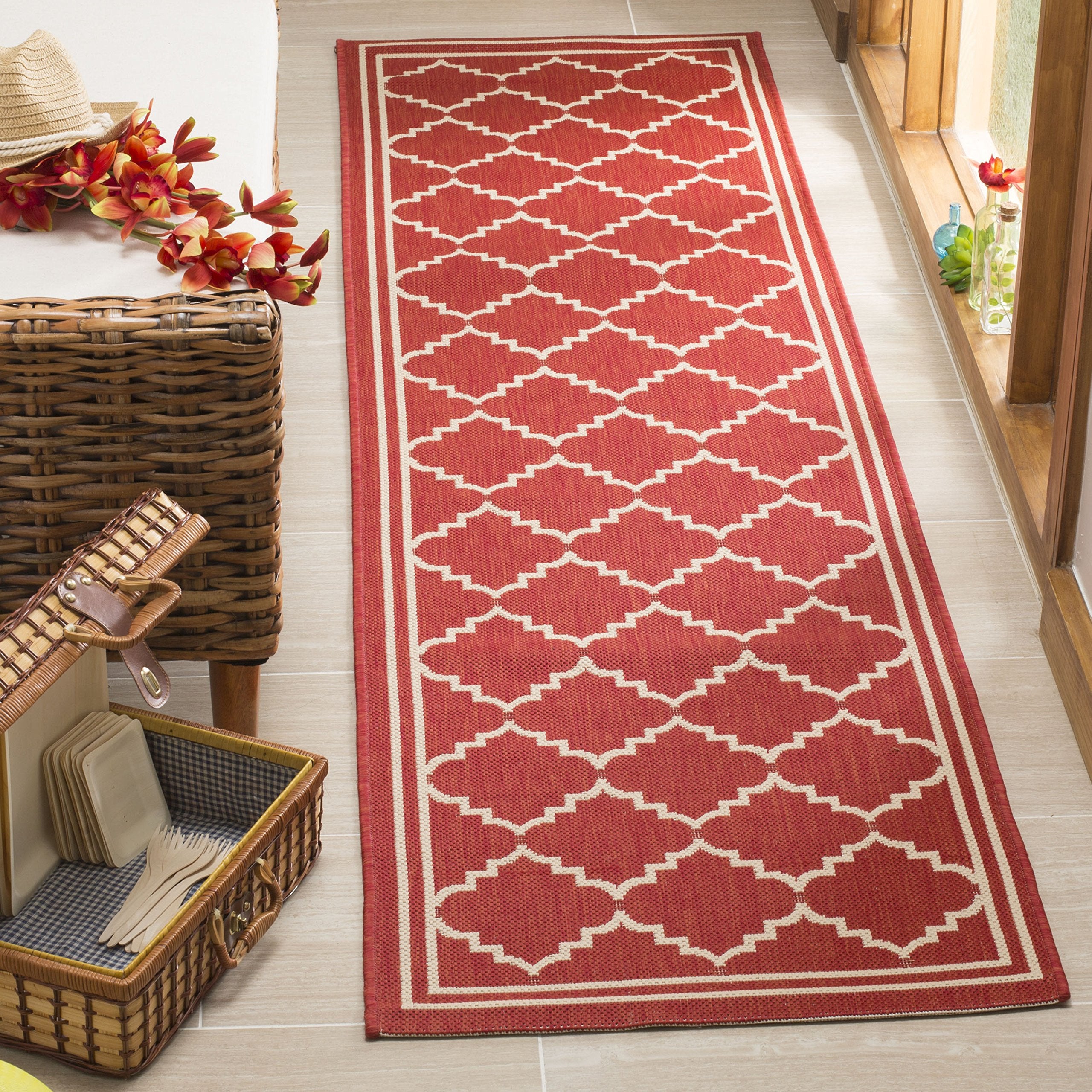 SAFAVIEH Courtyard Collection 23 x 10 Red/Beige CY6889 Indoor/ Outdoor Waterproof Easy Cleaning Patio Backyard Mudroom Runner 
