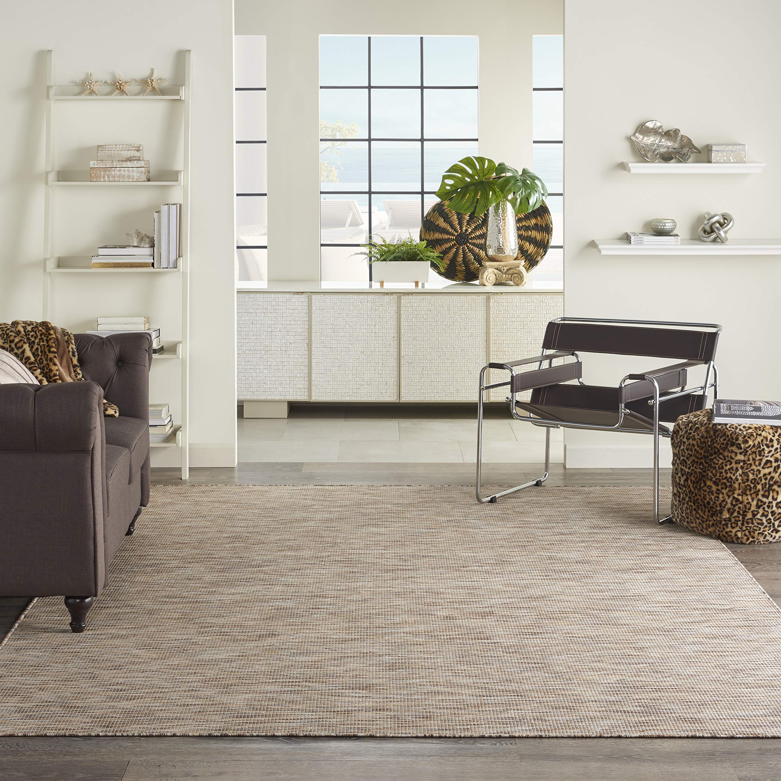 Nourison Positano Indoor-Outdoor Beige 7 x 10 Area Rug, Easy Cleaning, Non Shedding, Bed Room, Living Room, Dining Room, Backy