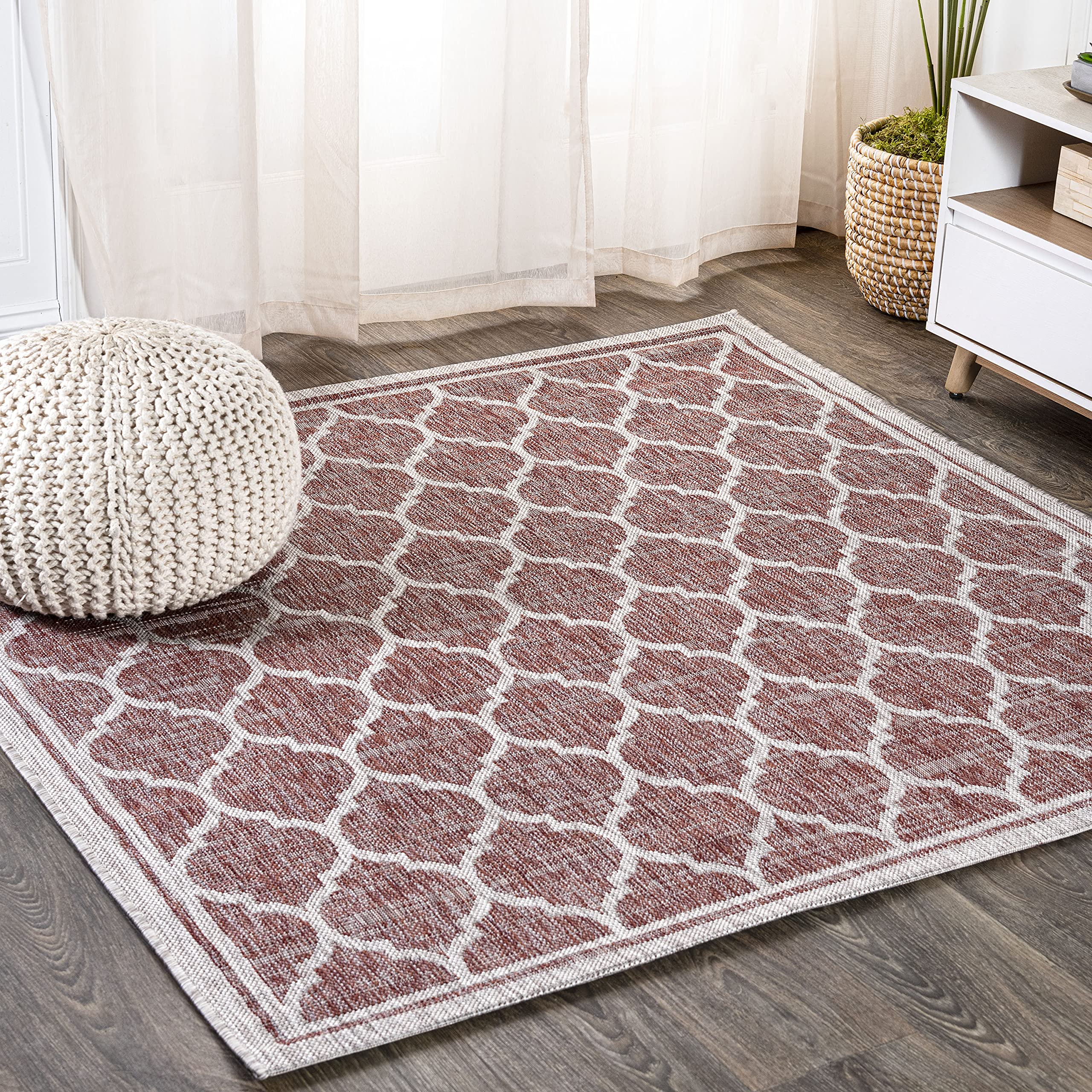 JONATHAN Y SMB109C-8SQ Trebol Moroccan Trellis Textured Weave Indoor/Outdoor Area Rug, Modern, Bohemian, Contemporary for Bedroo