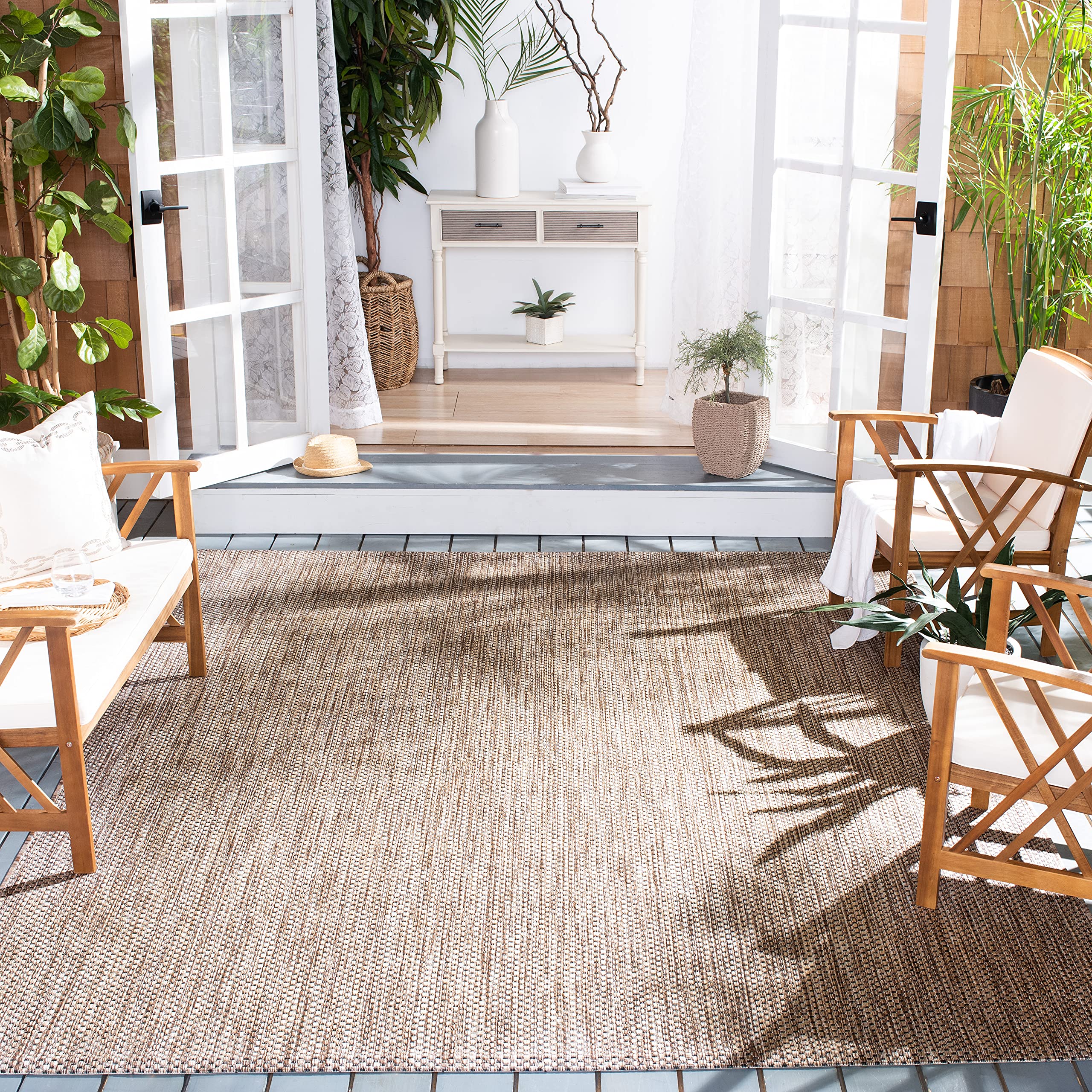 SAFAVIEH Courtyard Collection 9 Square Natural/Black CY8521 Indoor/ Outdoor Waterproof Easy Cleaning Patio Backyard Mudroom Are