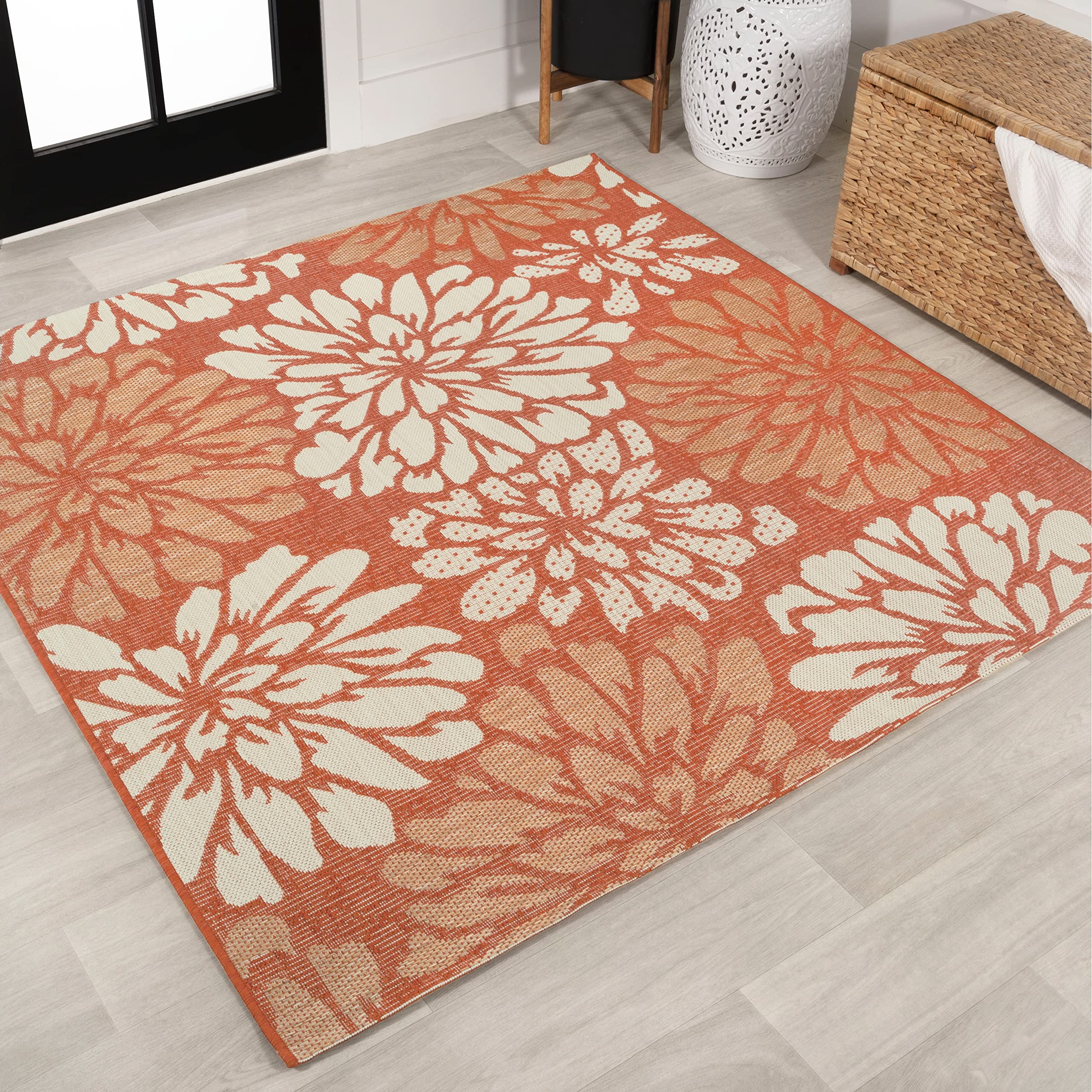 JONATHAN Y SMB110E-5SQ Zinnia Modern Floral Textured Weave Indoor Outdoor Area Rug, Bohemian Coastal Mediterranean Easy Cleaning