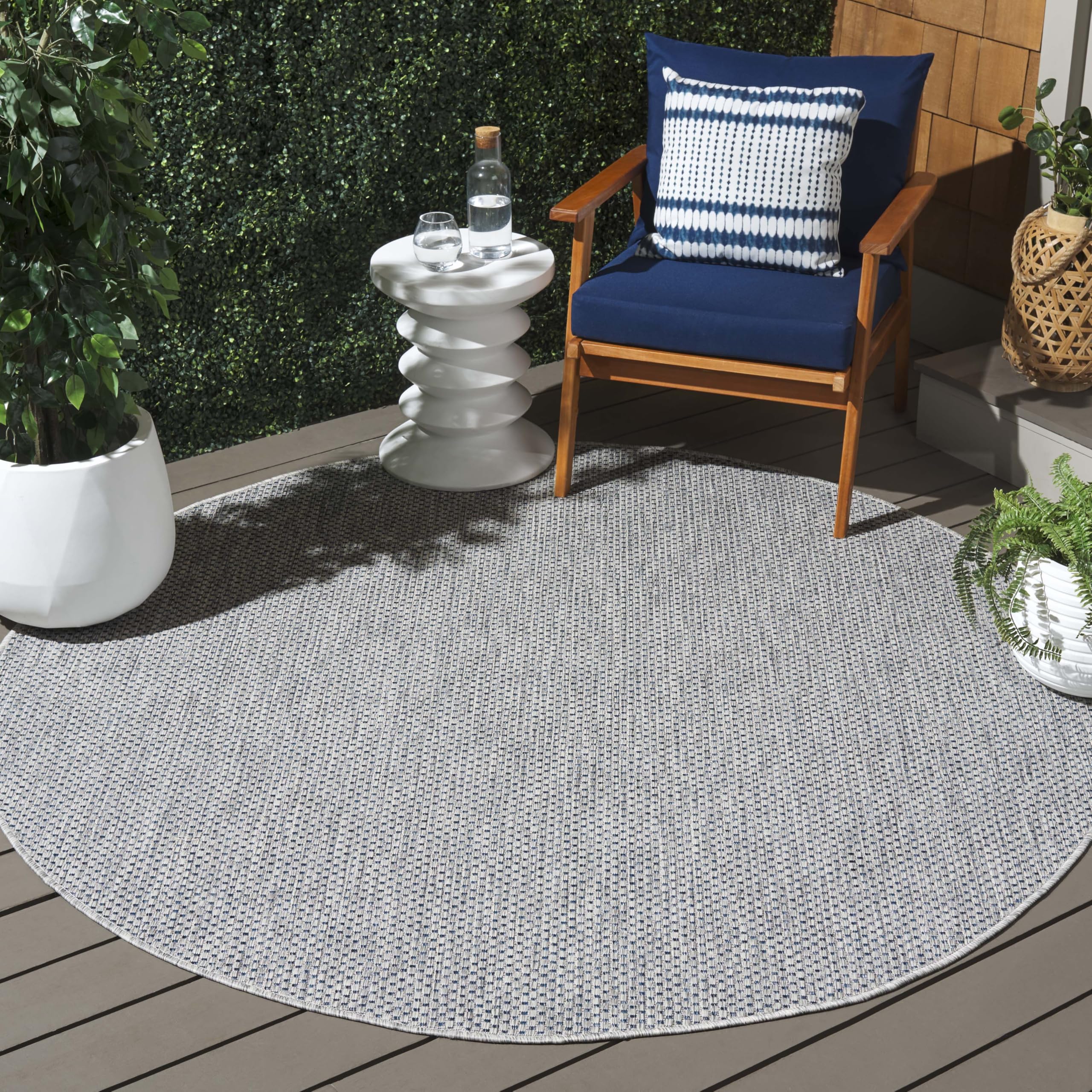 SAFAVIEH Courtyard Collection Area Rug - 10 Round, Grey & Navy, Non-Shedding & Easy Care, Indoor/Outdoor & Washable-Ideal for P