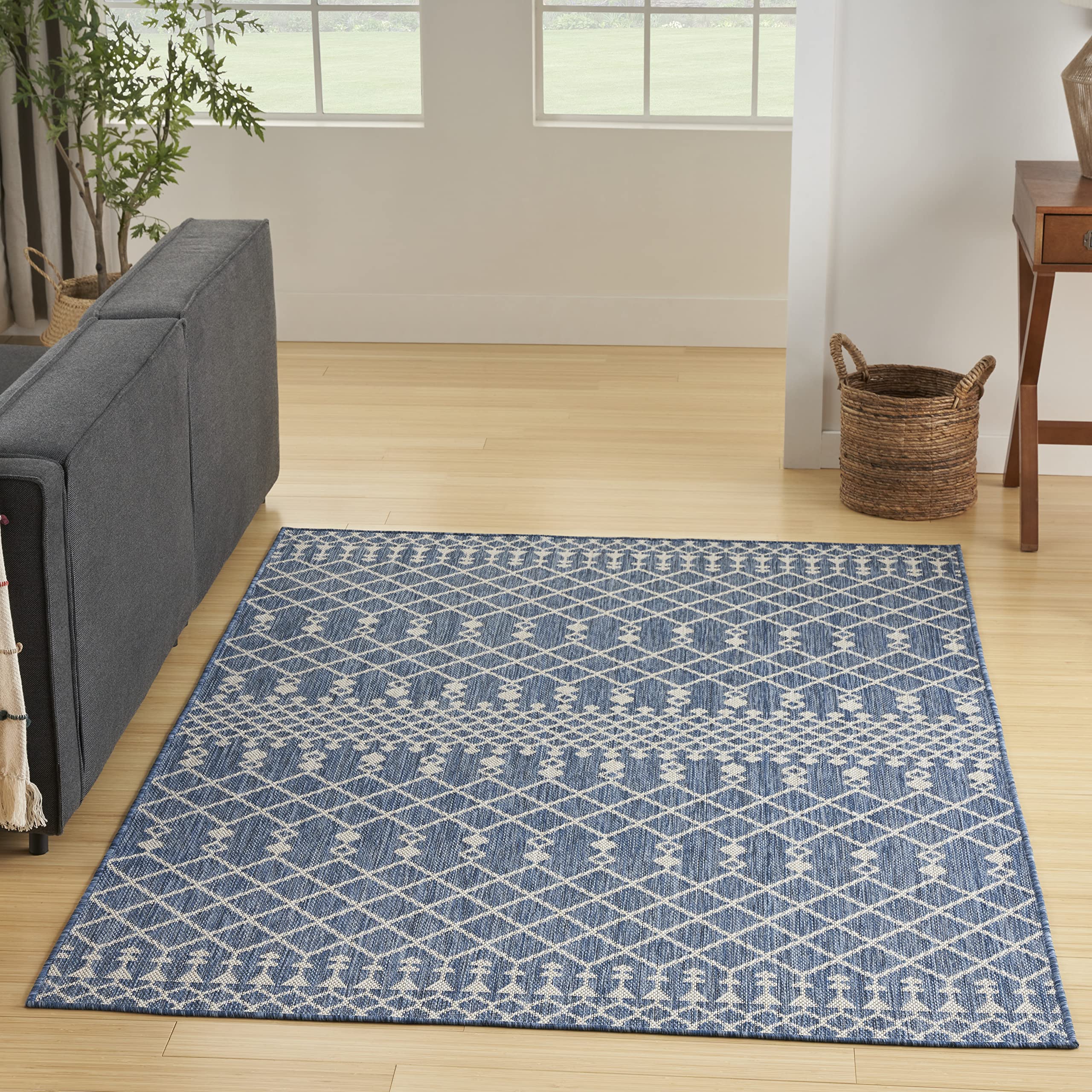 Nourison Positano Indoor/Outdoor Navy Blue 6 x 9 Area Rug, Easy Cleaning, Non Shedding, Bed Room, Living Room, Dining Room, De