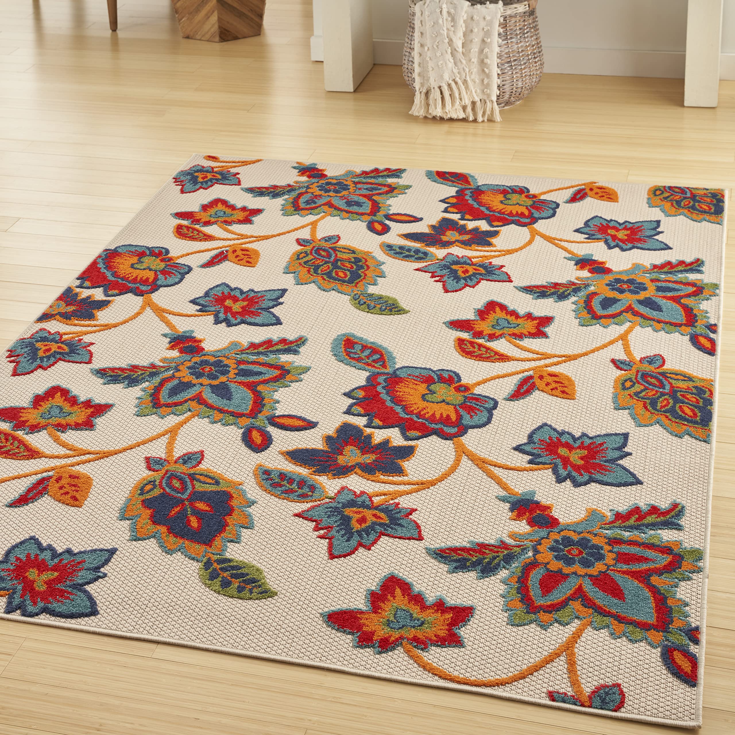 Nourison Aloha Indoor-Outdoor Modern Multicolor 53 x 75 Area Rug, Easy Cleaning, Non Shedding, Bed Room, Living Room, Dining R
