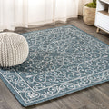 JONATHAN Y SMB106F-8SQ Charleston Vintage Filigree Textured Weave Teal/Gray 8 Square Indoor/Outdoor Area Rug, Pet Friendly, Non