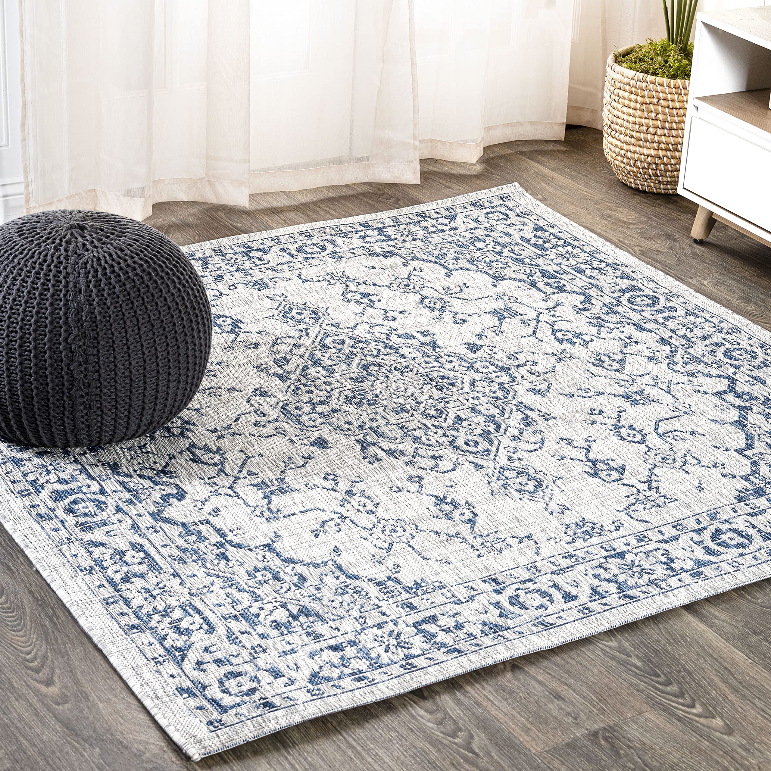 JONATHAN Y SMB102B-5SQ Rozetta Boho Medallion Textured Weave Indoor Outdoor -Area Rug Coastal Bohemian Rustic Glam Easy-Cleaning