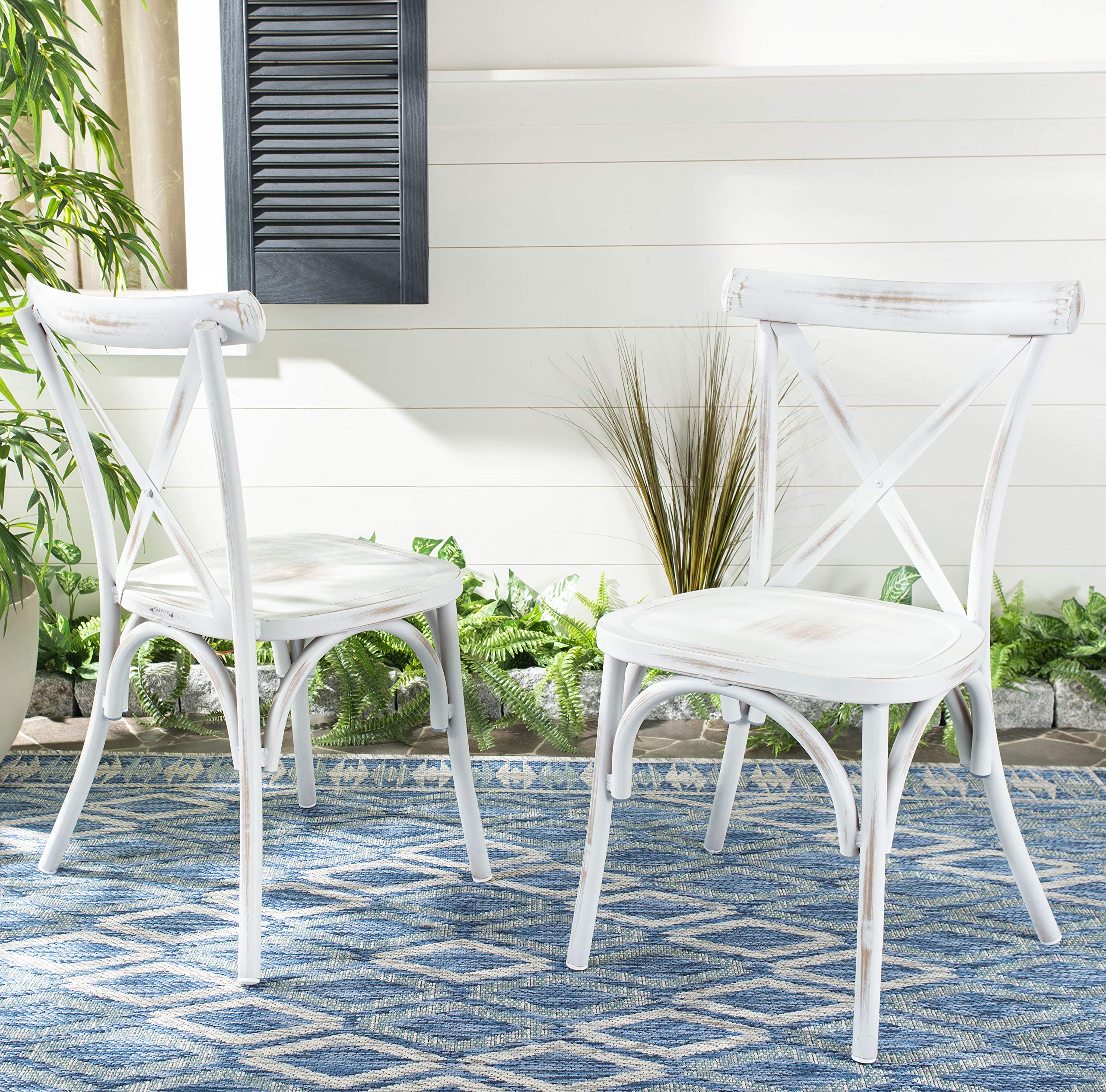 Safavieh PAT4029A-SET2 Outdoor Collection Elia Distressed White Stackable (Set of 2) Patio Chair