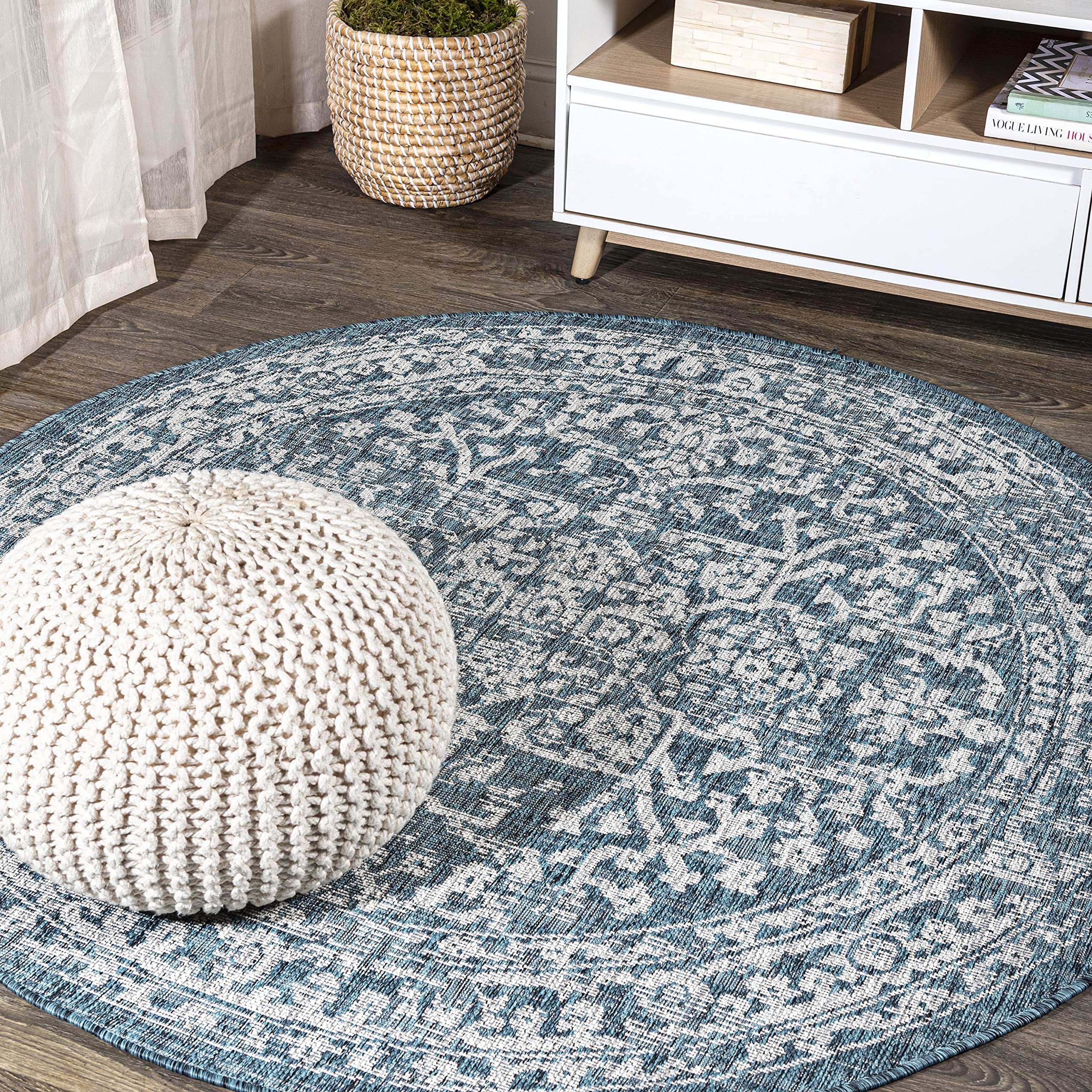 JONATHAN Y SMB104B-5R Malta Bohemian Medallion Textured Weave Indoor Outdoor Area Rug, Coastal, Traditional, Transitional Easy C