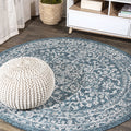 JONATHAN Y SMB104B-8R Malta Bohemian Medallion Textured Weave Teal/Gray 8 Round Indoor/Outdoor Area Rug, Pet Friendly, Non-Shed