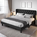 Allewie King Size Bed Frame with Button Tufted Wingback Headboard, Modern Upholstered Bed Frame with Solid Wooden Slats Support 