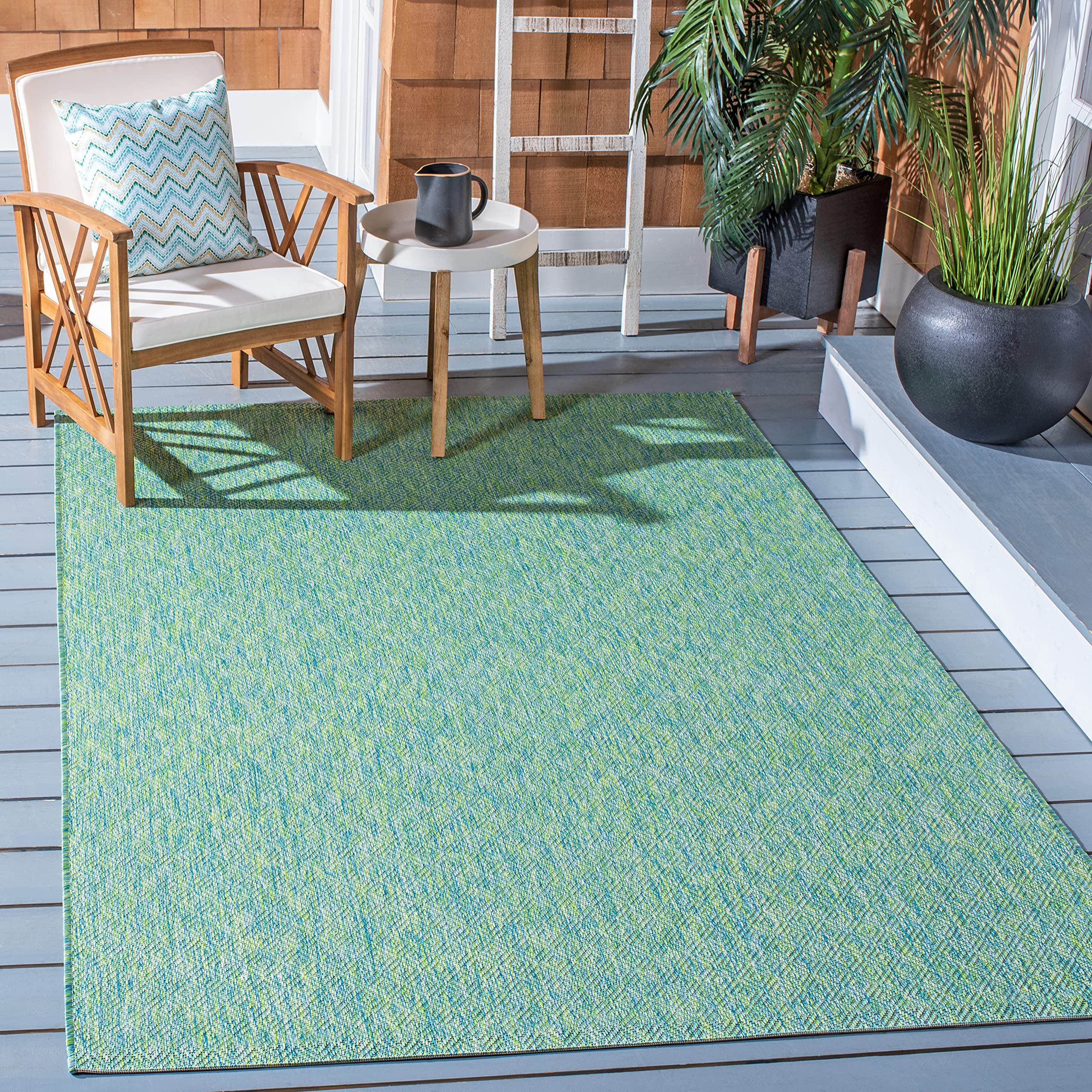Safavieh Courtyard Collection Area Rug - 4 Square, Green & Blue, Non-Shedding & Easy Care, Indoor/Outdoor & Washable-Ideal for 