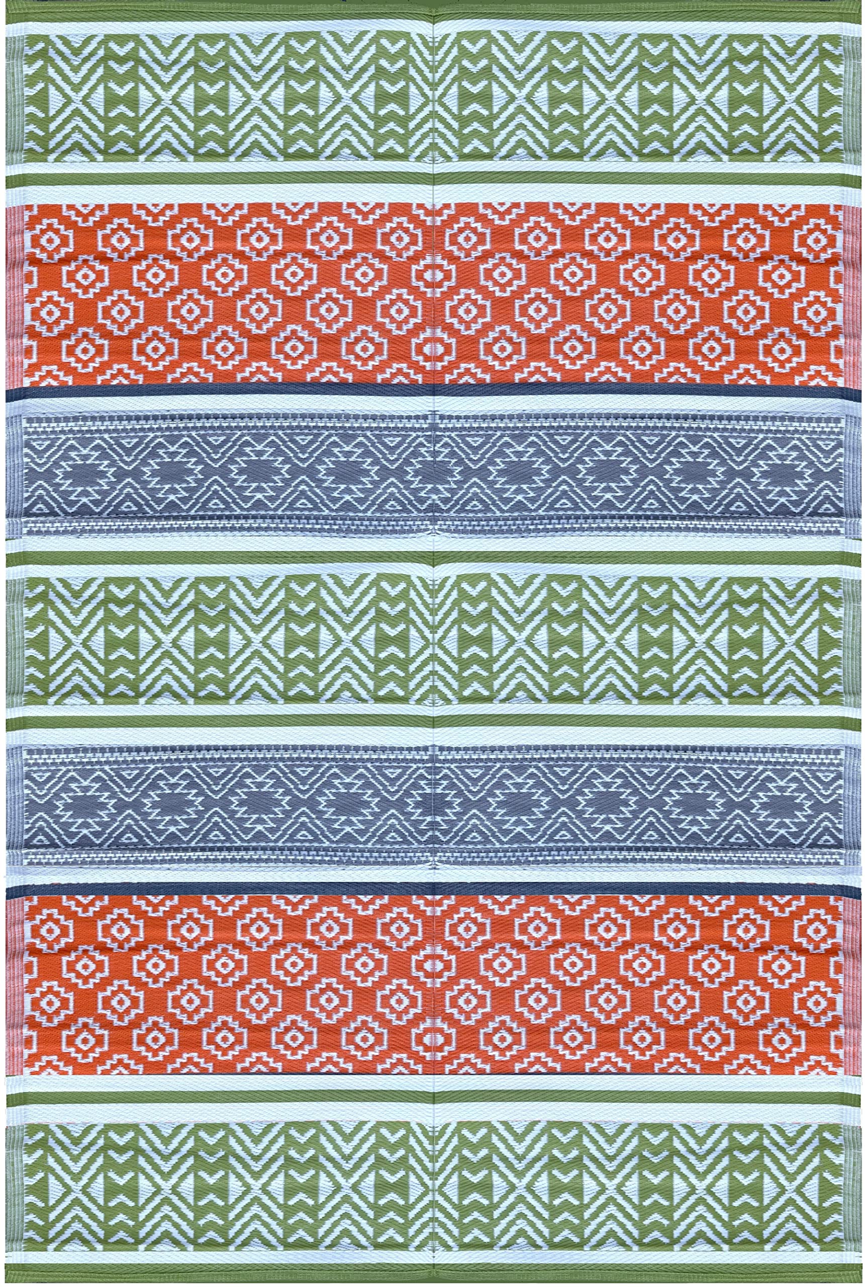 BalajeesUSA Outdoor Rugs 9x12 ft Large Plastic Patio Green, Orange Affordable Multipurpose Woven Plastic Straw All-Weather Water