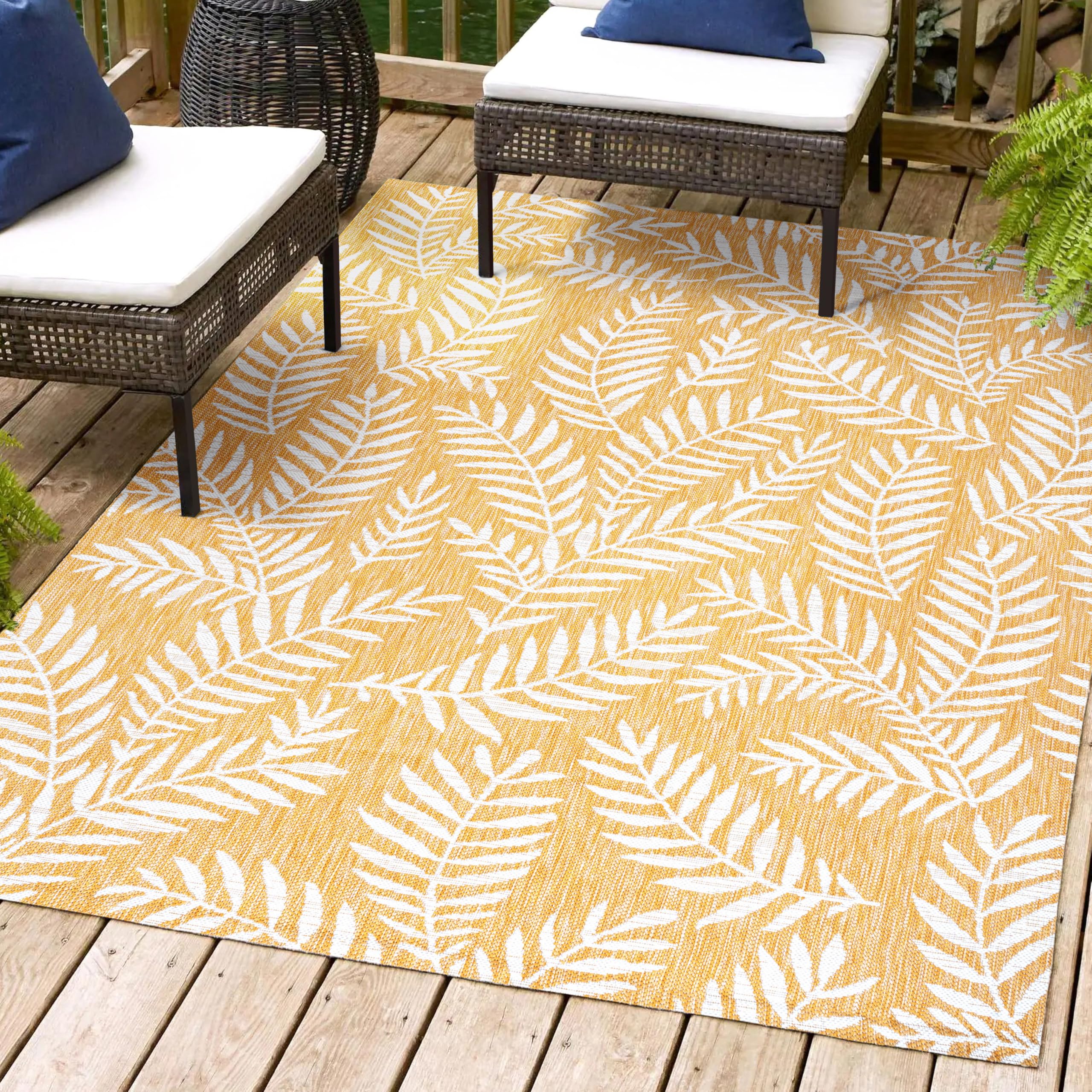 JONATHAN Y SMB119C-9 Nevis Palm Frond Indoor Outdoor Area Rug, Coastal Casual Country & Floral Easy Cleaning,Bedroom,Kitchen,Bac