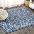 JONATHAN Y SMB106D-4SQ Charleston Vintage Filigree Textured Weave Navy/Gray 4 Square Indoor/Outdoor Area Rug, Pet Friendly, Non