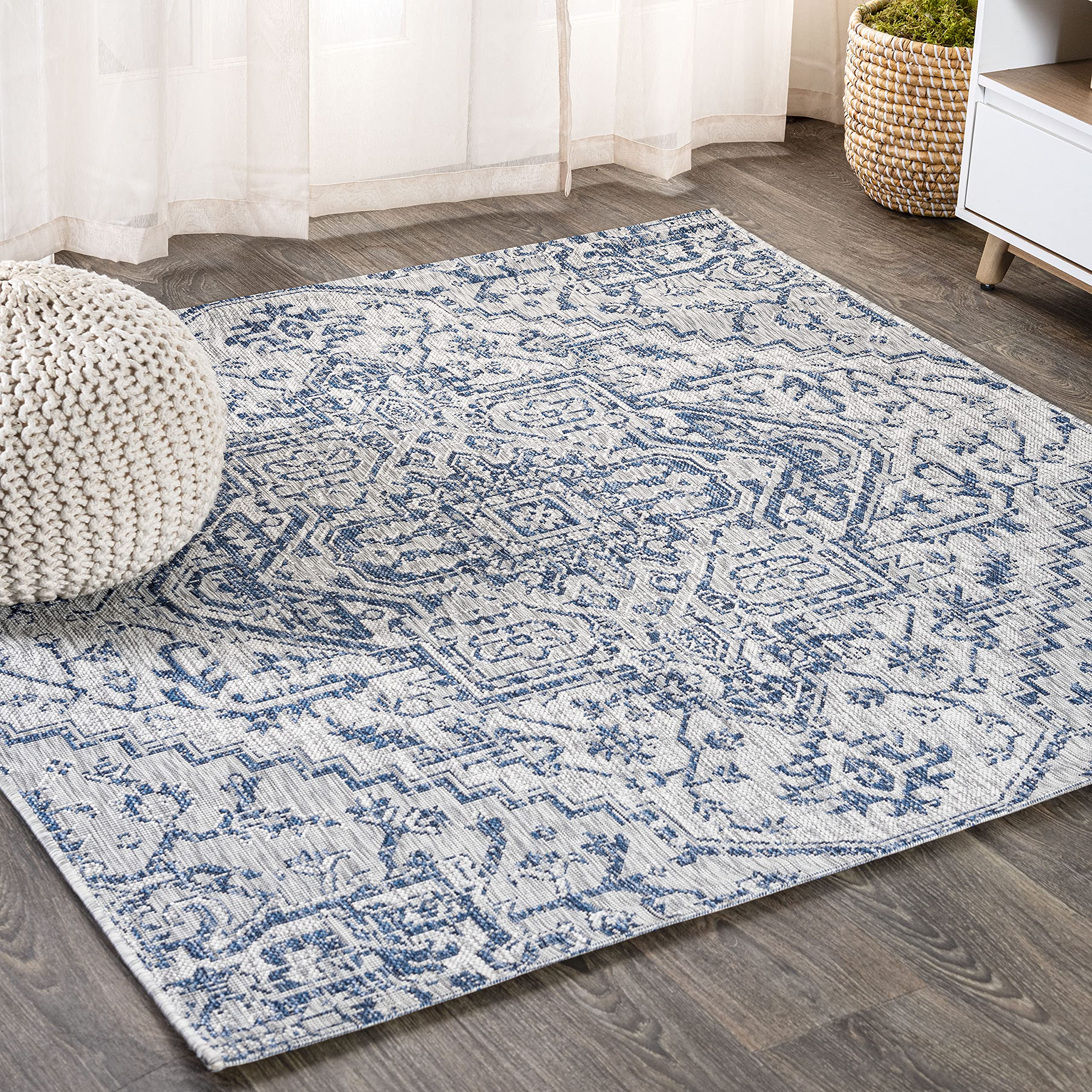 JONATHAN Y SMB105B-3SQ Estrella Bohemian Medallion Textured Weave Indoor/Outdoor Area Rug, Coastal, Traditional, Vintage for Bed