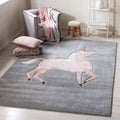 SAFAVIEH Carousel Kids Collection 53 Square Grey/Pink CRK163F Unicorn Non-Shedding Nursery Playroom Area Rug