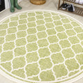 JONATHAN Y Moroccan Trellis Indoor Outdoor Round Area Rug 5 Ft Green/Cream, Trebol Textured Weave for Backyard, Patio, Porch, Ea