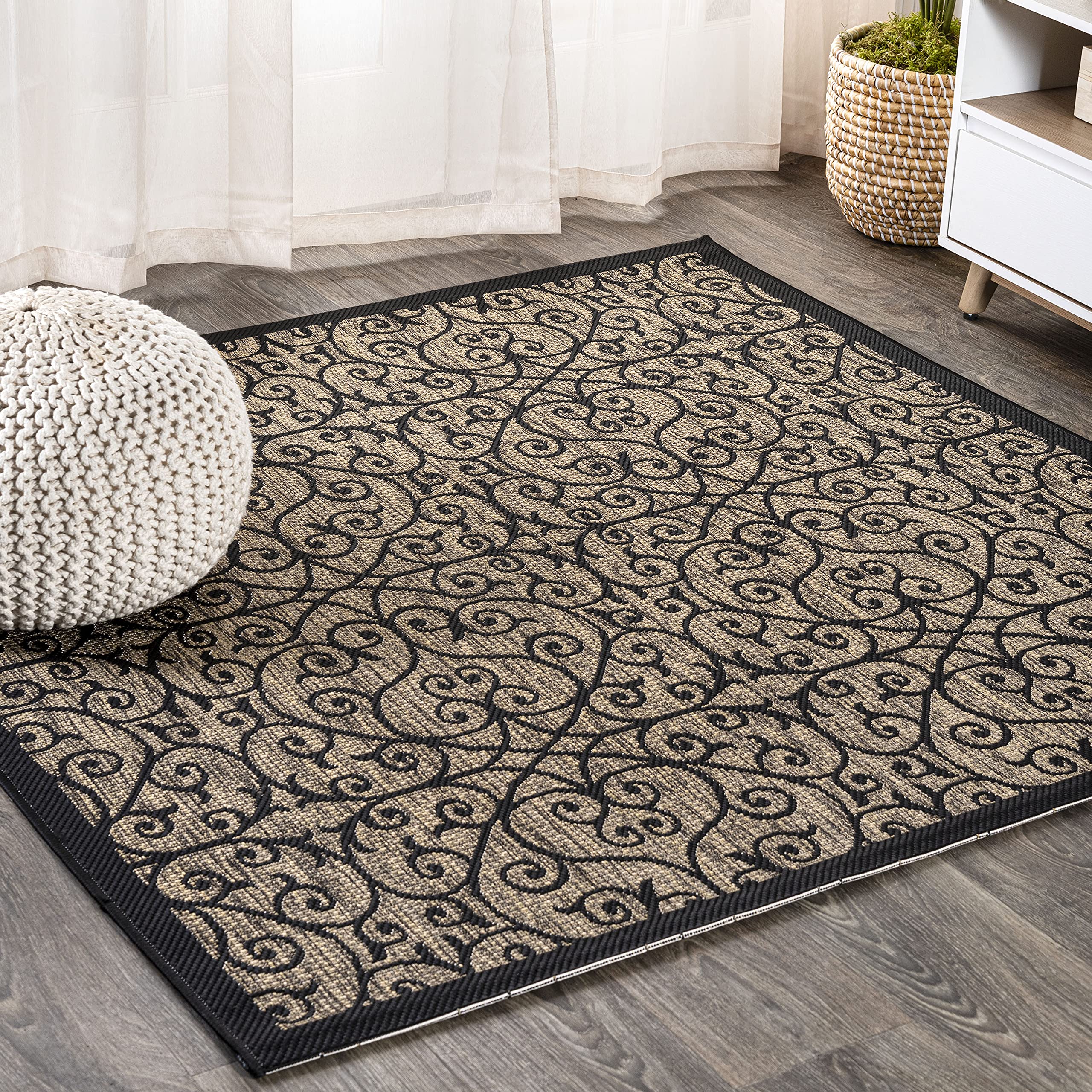 JONATHAN Y SMB107A-8SQ Madrid Vintage Filigree Textured Weave Indoor/Outdoor Area Rug, Classic, Traditional, Coastal for Bedroom