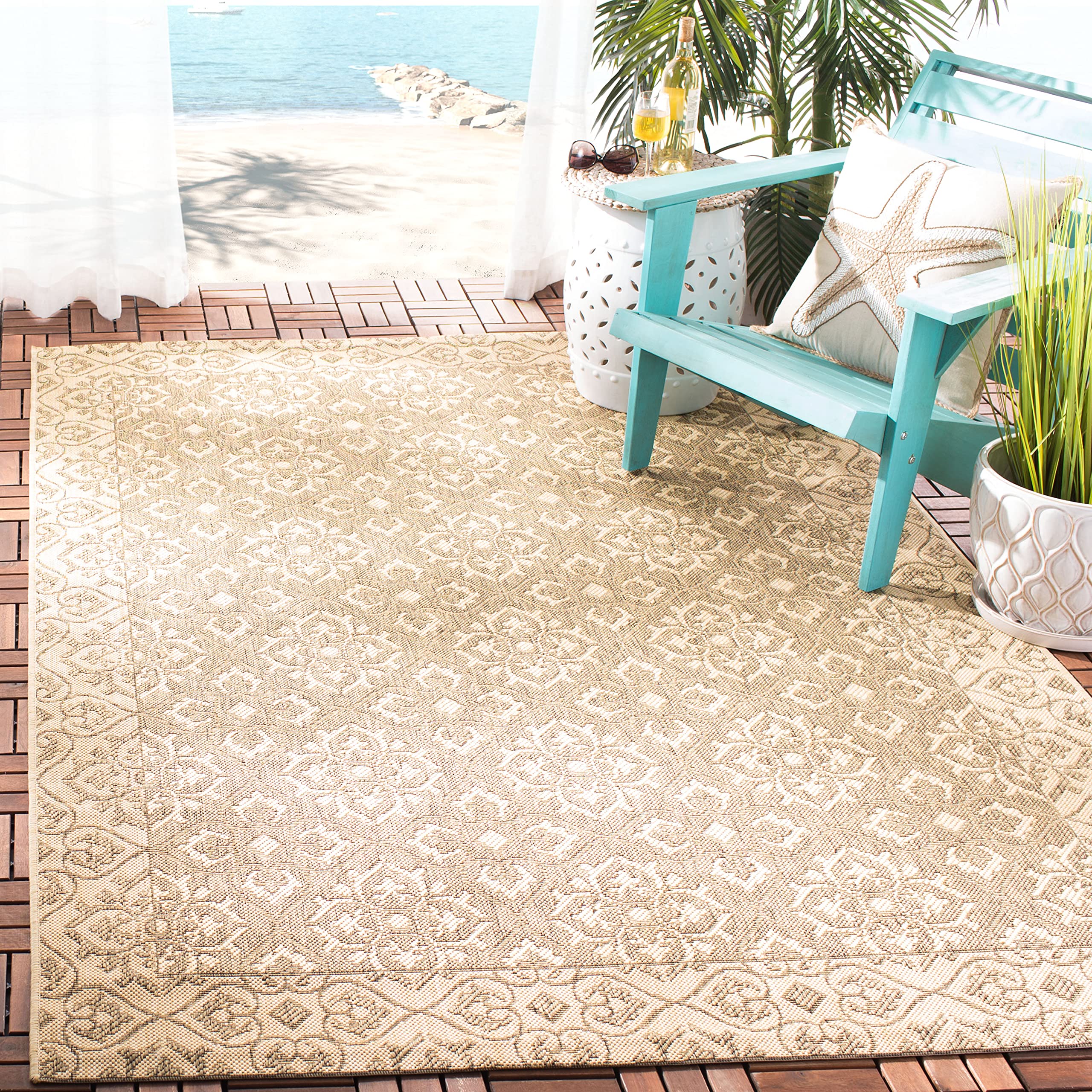 SAFAVIEH Courtyard Collection 27 x 5 Brown / Cream CY6550 Indoor/ Outdoor Waterproof Easy Cleaning Patio Backyard Mudroom Area