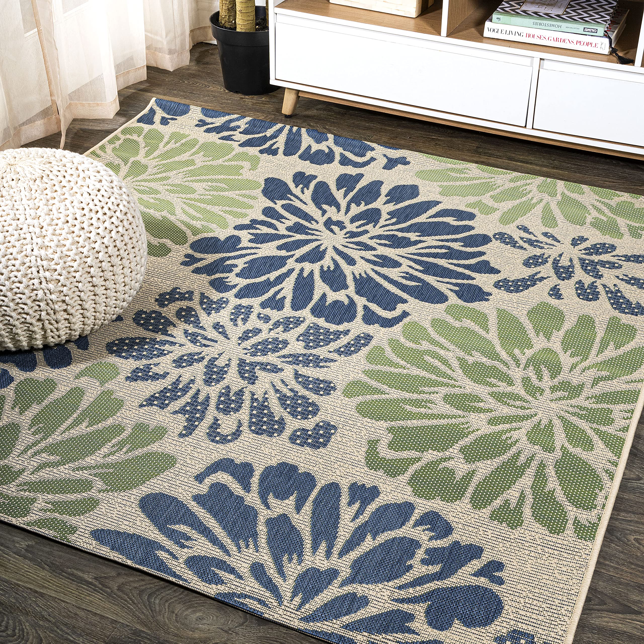 JONATHAN Y SMB110B-4SQ Zinnia Modern Floral Textured Weave Indoor/Outdoor Area Rug, Bohemian, Coastal, Transitional for Bedroom,