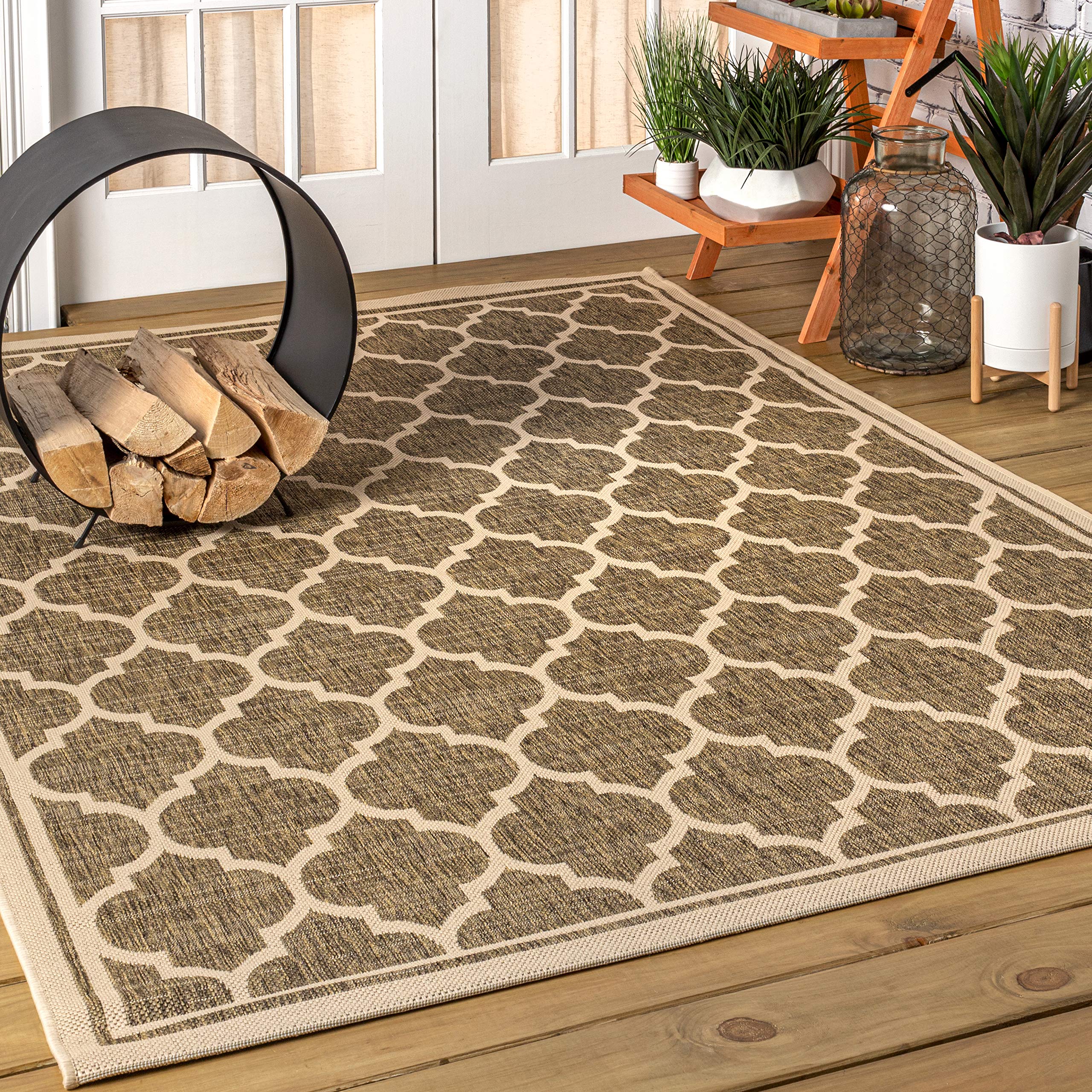 JONATHAN Y SMB109A-6 Trebol Moroccan Trellis Textured Weave Brown/Beige 6 ft. x 9 ft. Indoor/Outdoor Area Rug, Pet Friendly, Non