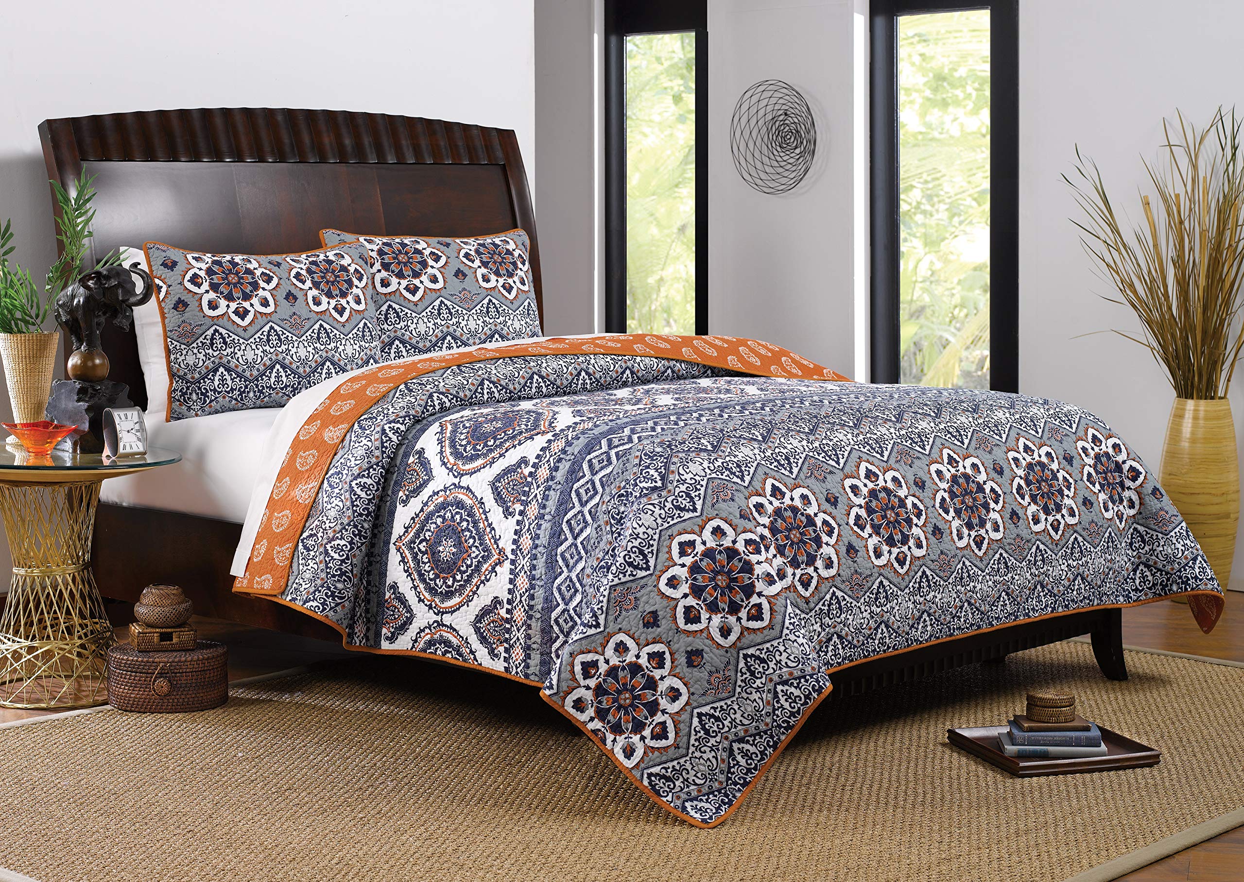 Greenland Home Medina Reversible Cotton Quilt Set, 3-Piece Full/Queen, Saffron