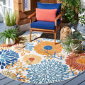 SAFAVIEH Cabana Collection Area Rug - 67 Round, Creme & Red, Floral Design, Non-Shedding & Easy Care, Indoor/Outdoor & Washable