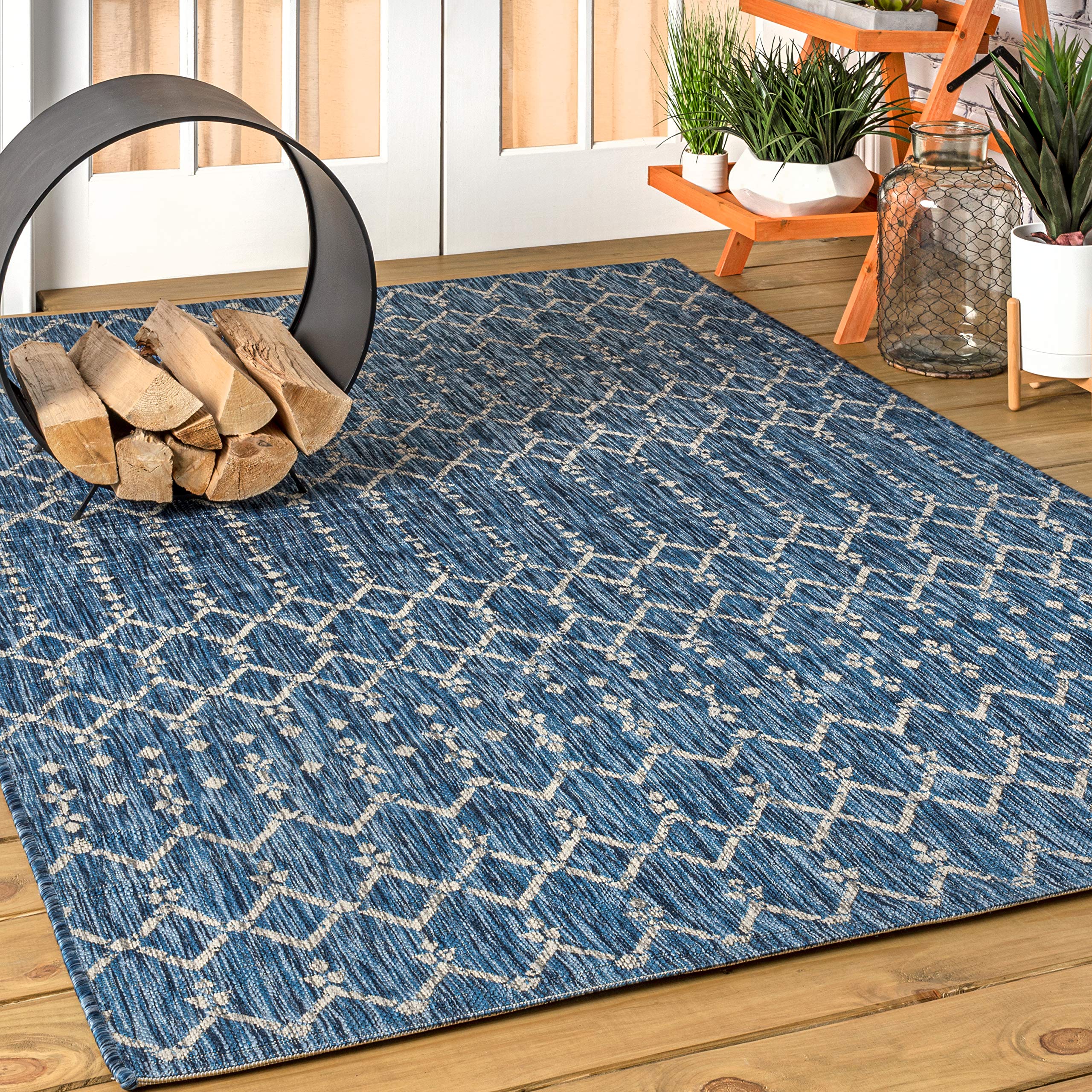 JONATHAN Y SMB108B-6 Ourika Moroccan Geometric Textured Weave Navy/Light Gray 6 ft. x 9 ft. Indoor/Outdoor Area Rug, Pet Friendl