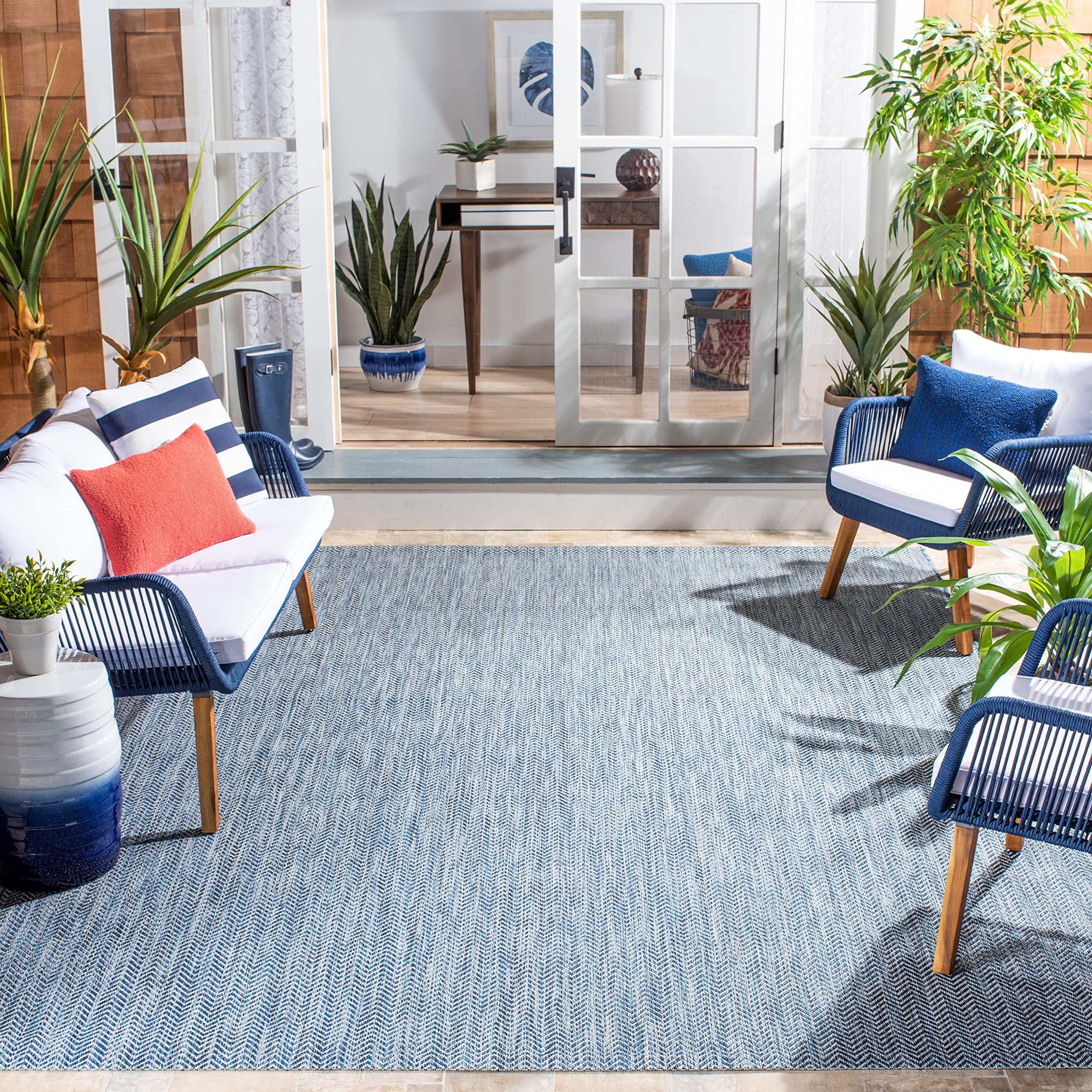 SAFAVIEH Courtyard Collection 8 x 10 Navy/Grey CY8022 Indoor/ Outside Waterproof Easy cleansingPatio Backyard Mudroom Area Mat