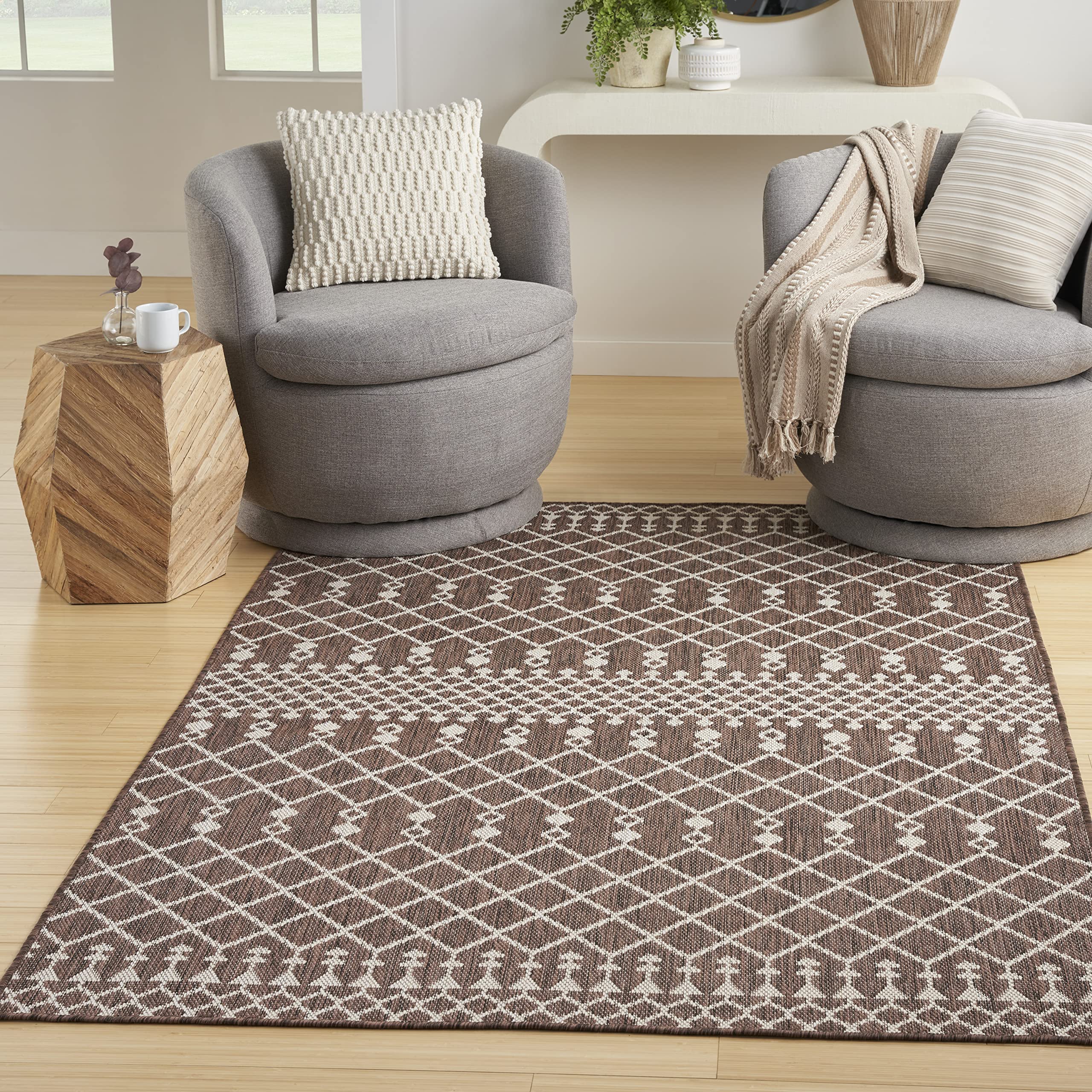 Nourison Positano Indoor/Outdoor Natural 7 x 10 Area Rug, Easy Cleaning, Non Shedding, Bed Room, Living Room, Dining Room, Dec