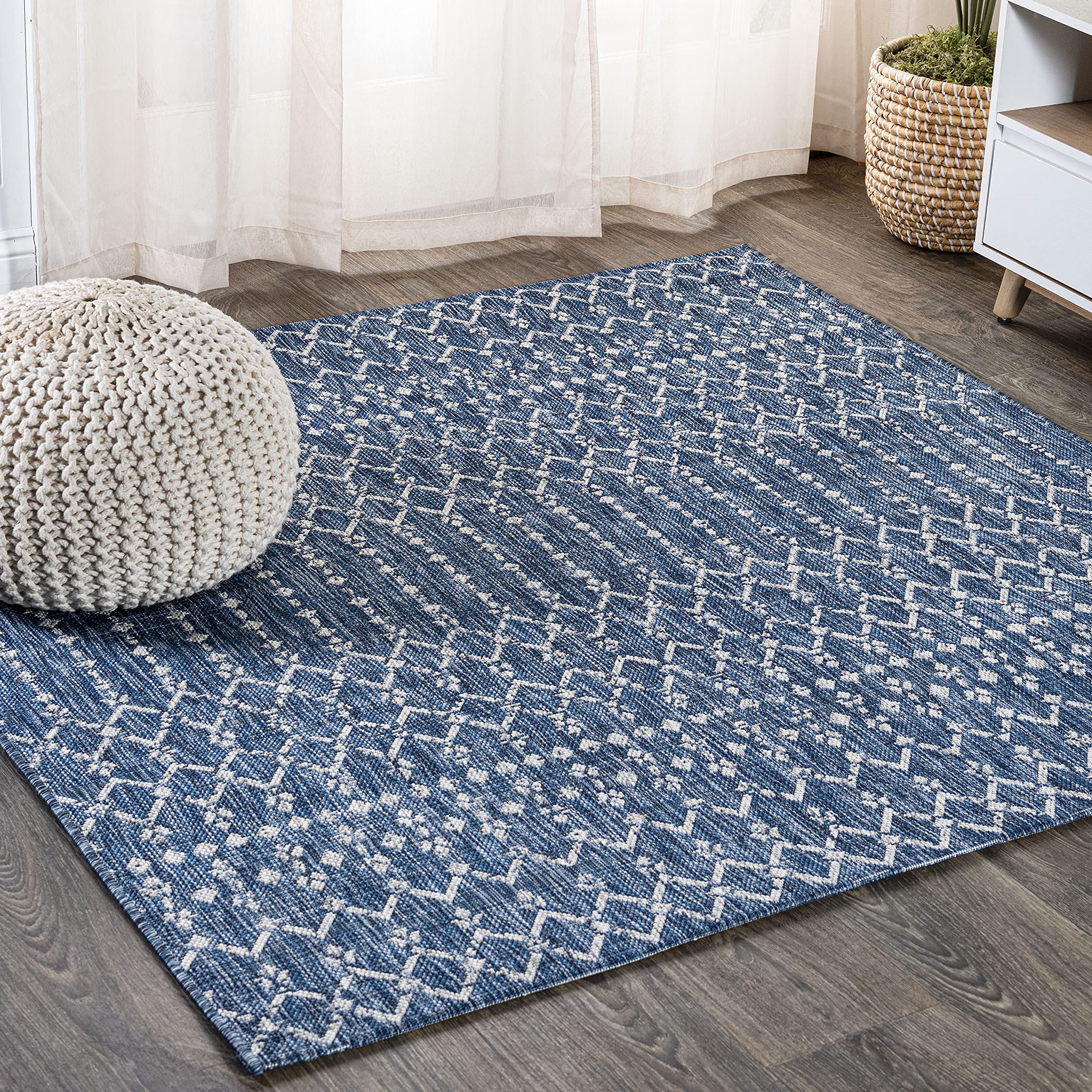 JONATHAN Y SMB108B-8SQ Ourika Moroccan Geometric Textured Weave Indoor/Outdoor Area Rug, Bohemian, Scandinavian for Bedroom, Kit