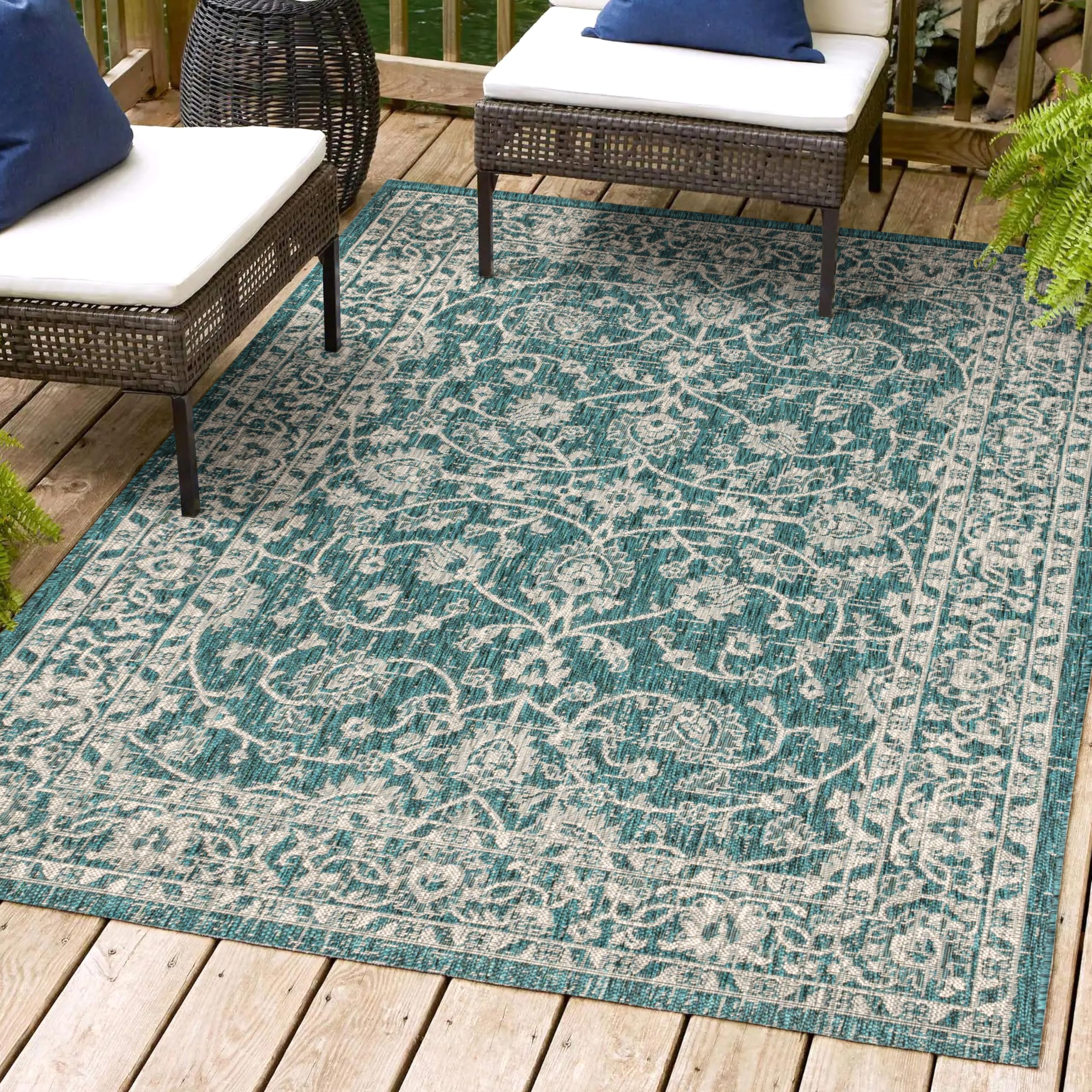 JONATHAN Y SMB103B-9 Palazzo Vine and Border Textured Weave Indoor Outdoor Area-Rug Coastal Bohemian Rustic Glam Easy Cleaning B