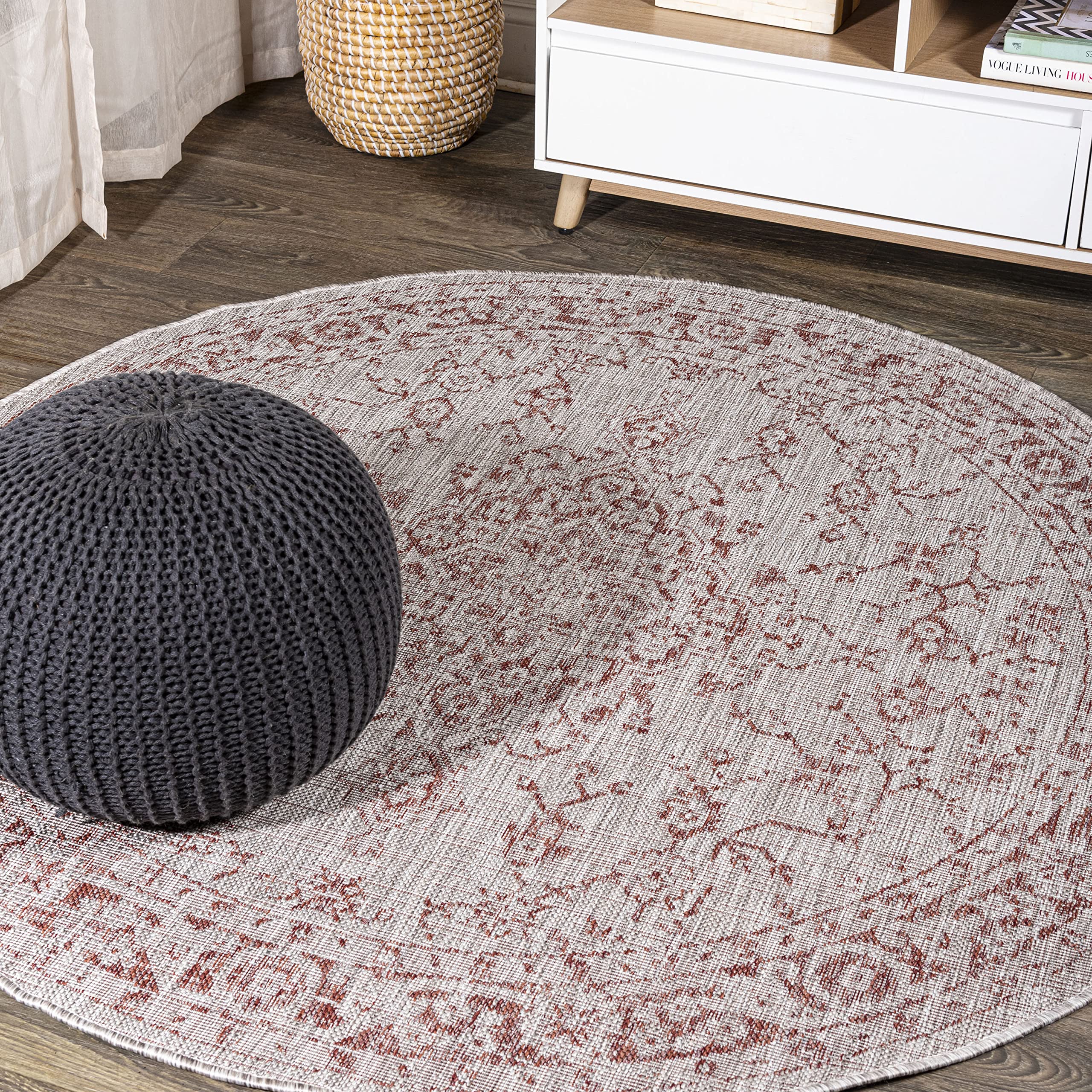 JONATHAN Y SMB102A-5R Rozetta Boho Medallion Textured Weave Indoor Outdoor Area Rug Coastal Bohemian Rustic Glam Easy Cleaning B