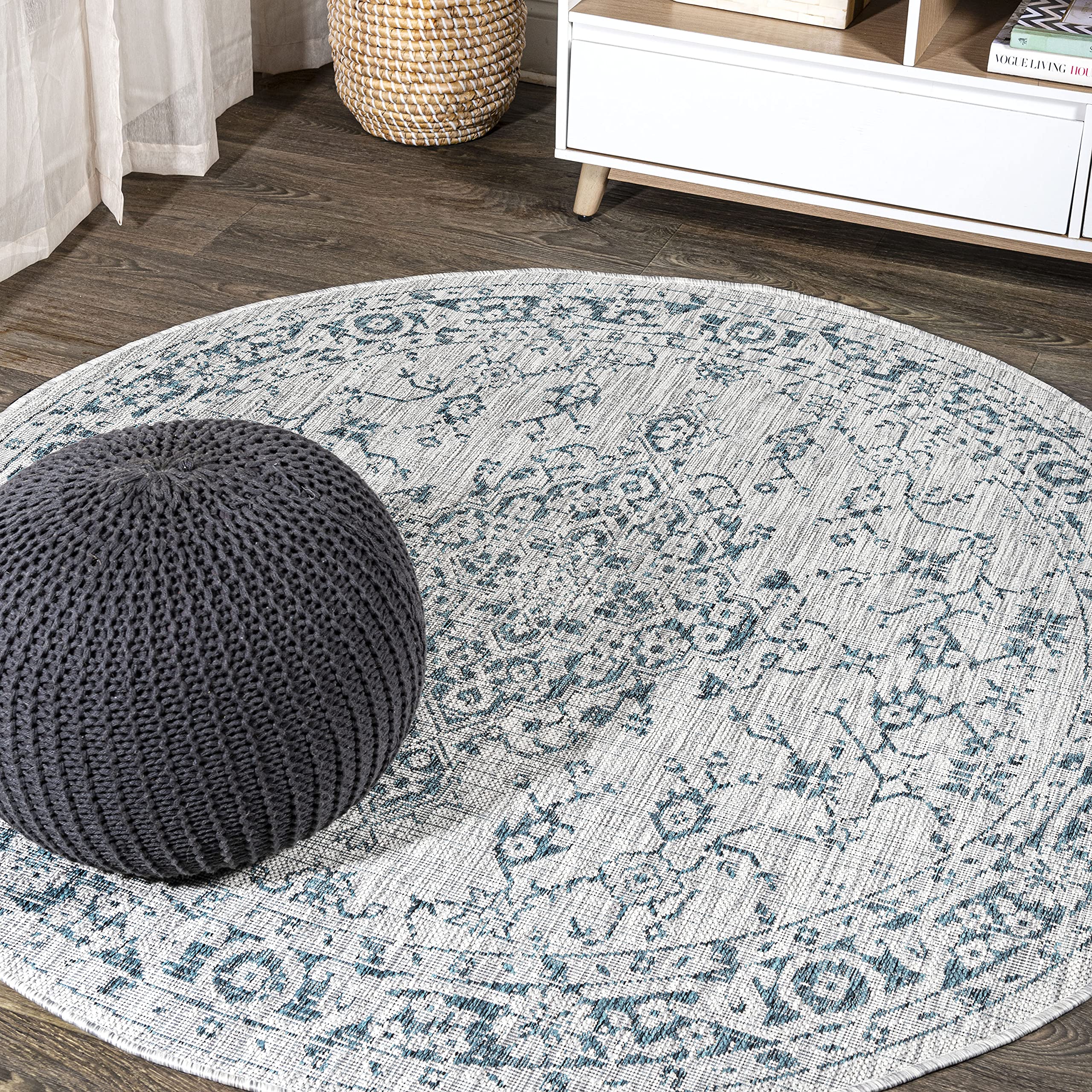 JONATHAN Y SMB102C-5R Rozetta Boho Medallion Textured Weave Indoor Outdoor Area Rug Coastal Bohemian Rustic Glam Easy Cleaning B