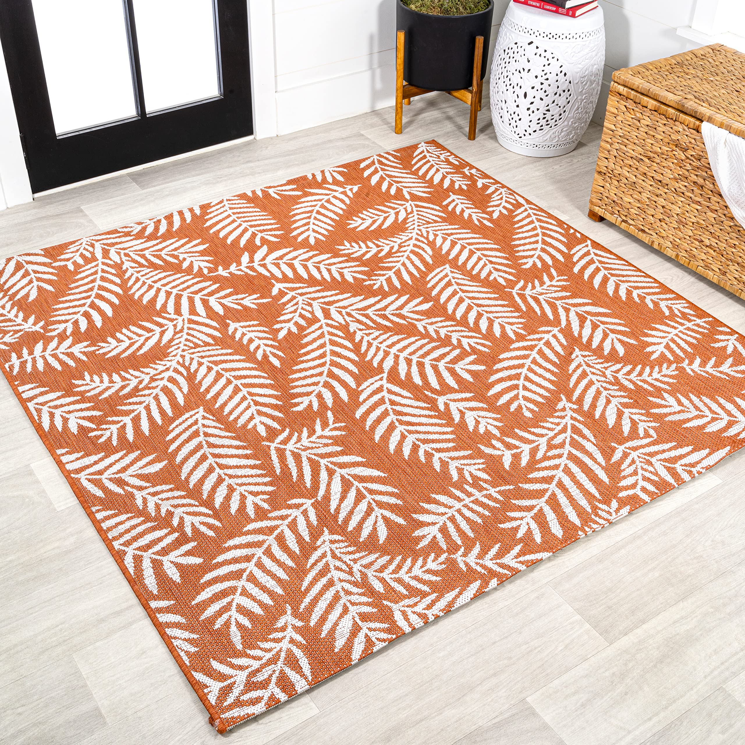 JONATHAN Y SMB119E-5SQ Nevis Palm Frond Indoor Outdoor Area Rug, Coastal Casual Country & Floral Easy Cleaning,Bedroom,Kitchen,B