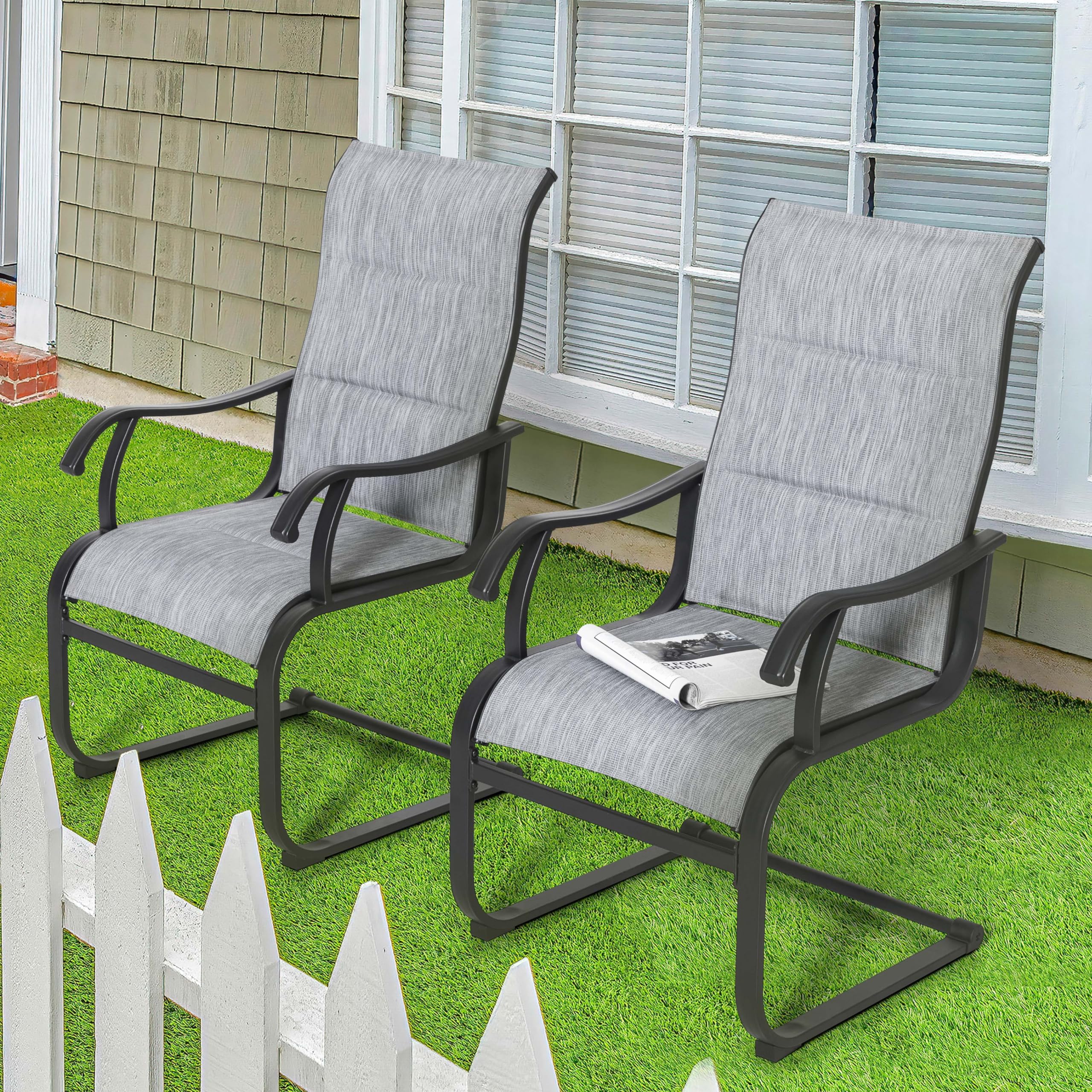 NUU GARDEN Outdoor Patio Dining Chairs Set of 2, Padded Textilene High Back Patio Chairs,All Weather Breathable Spring Motion Te