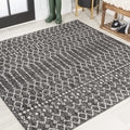 JONATHAN Y SMB108F-8SQ Ourika Moroccan Geometric Textured Weave Black/Gray 8 Square Indoor/Outdoor Area Rug, Pet Friendly, Non-