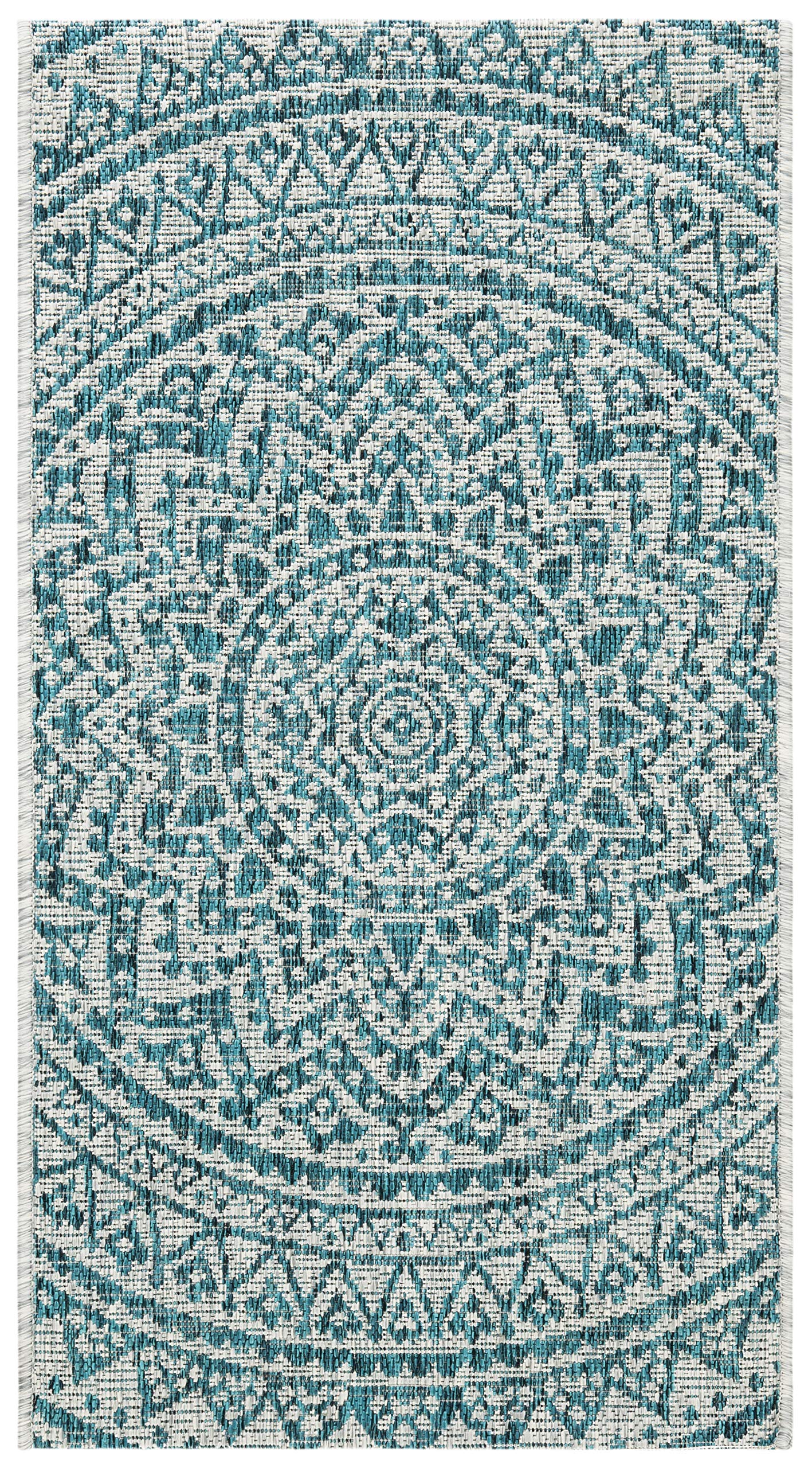 SAFAVIEH Courtyard Collection 2 x 37 Light Grey / Teal CY8734 Indoor/ Outdoor Waterproof Easy Cleaning Patio Backyard Mudroom 