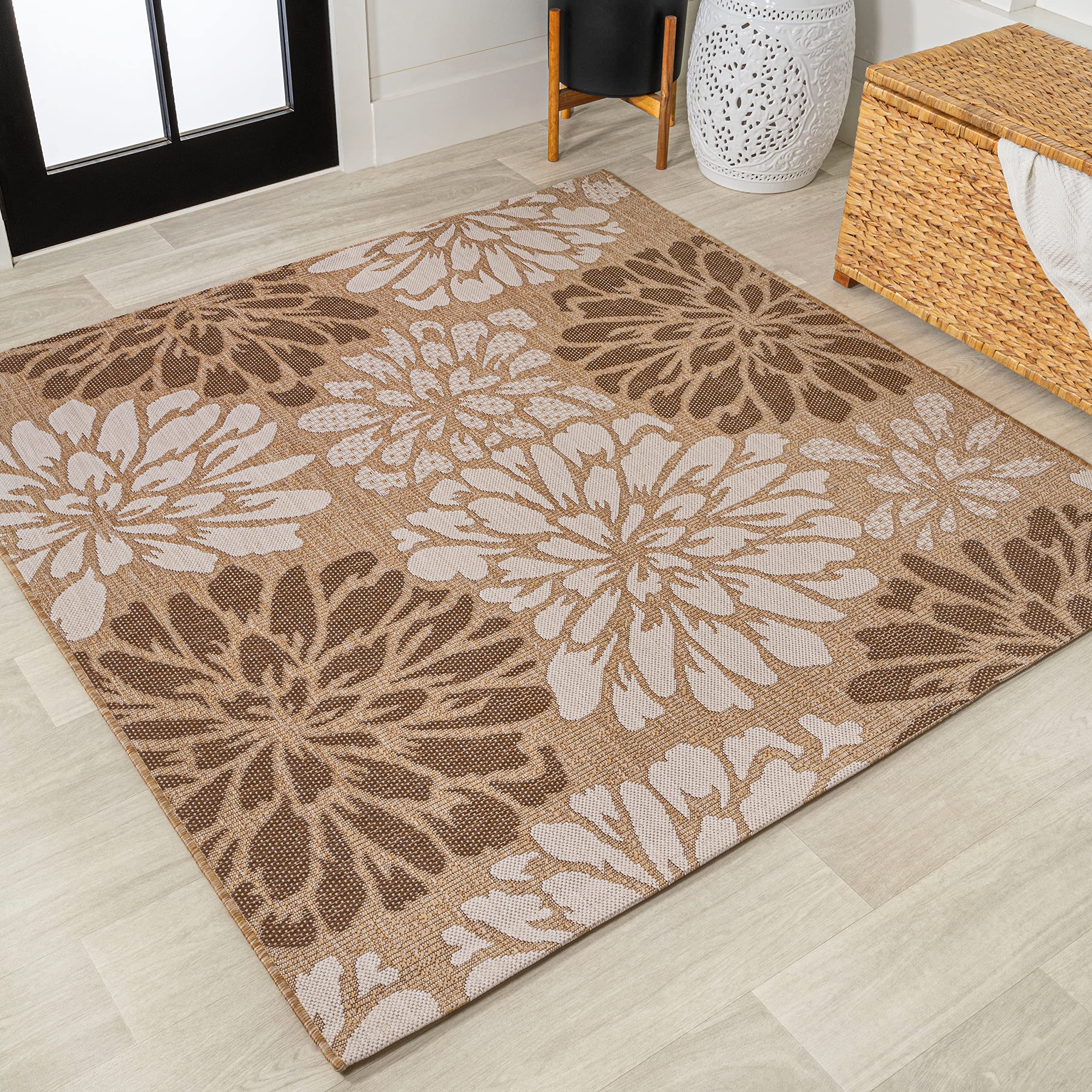 JONATHAN Y SMB110I-5SQ Zinnia Modern Floral Textured Weave Indoor Outdoor Area Rug, Bohemian Coastal Mediterranean Easy Cleaning