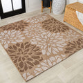 JONATHAN Y SMB110I-4SQ Zinnia Modern Floral Textured Weave Brown/Cream 4 Square Indoor/Outdoor Area Rug, Pet Friendly, Non-Shed