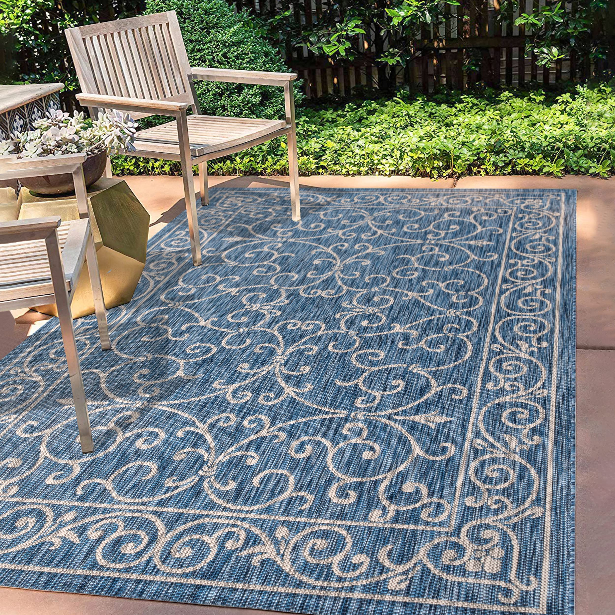 JONATHAN Y SMB106D-9 Charleston Vintage Filigree Textured Weave Indoor Outdoor Area-Rug Classic Coastal Easy-Cleaning Bedroom Ki