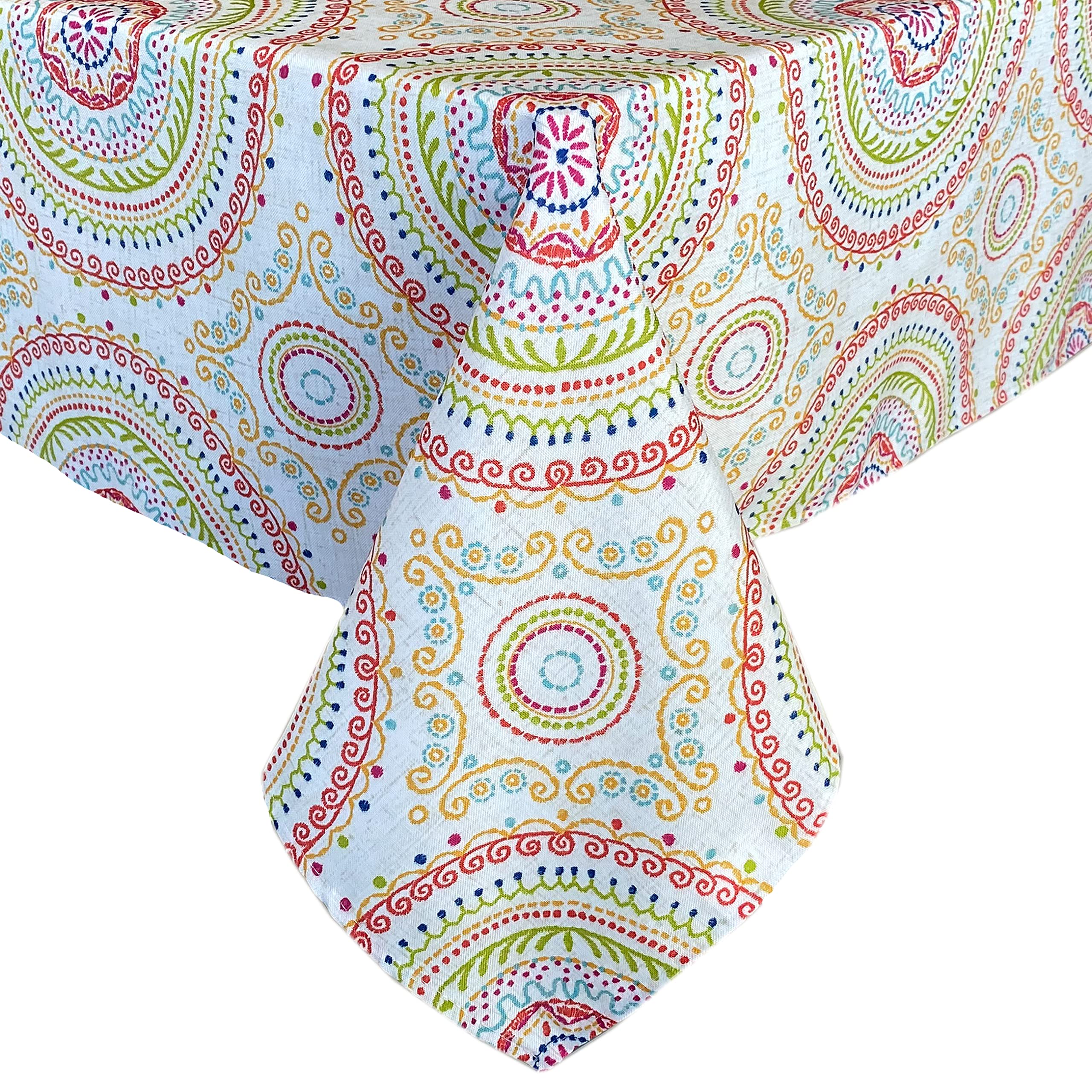 Newbridge Circle Stitch Contemporary Print Indoor/Outdoor Soil Resistant Fabric Tablecloths (60 x 120 Oblong, Multi)