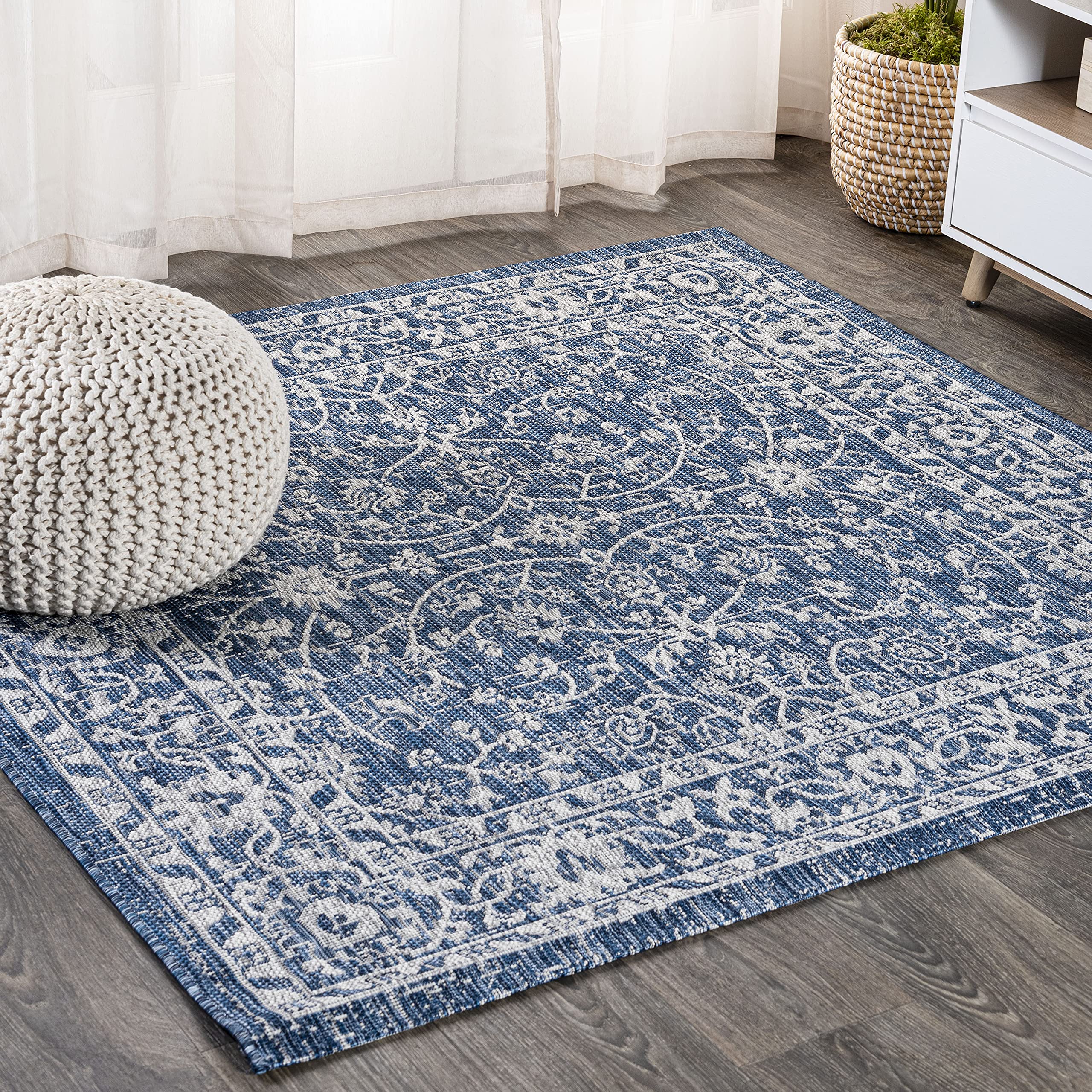 JONATHAN Y SMB103A-5SQ Palazzo Vine and Border Textured Weave Indoor Outdoor Area Rug Coastal Bohemian Rustic Glam Easy Cleaning