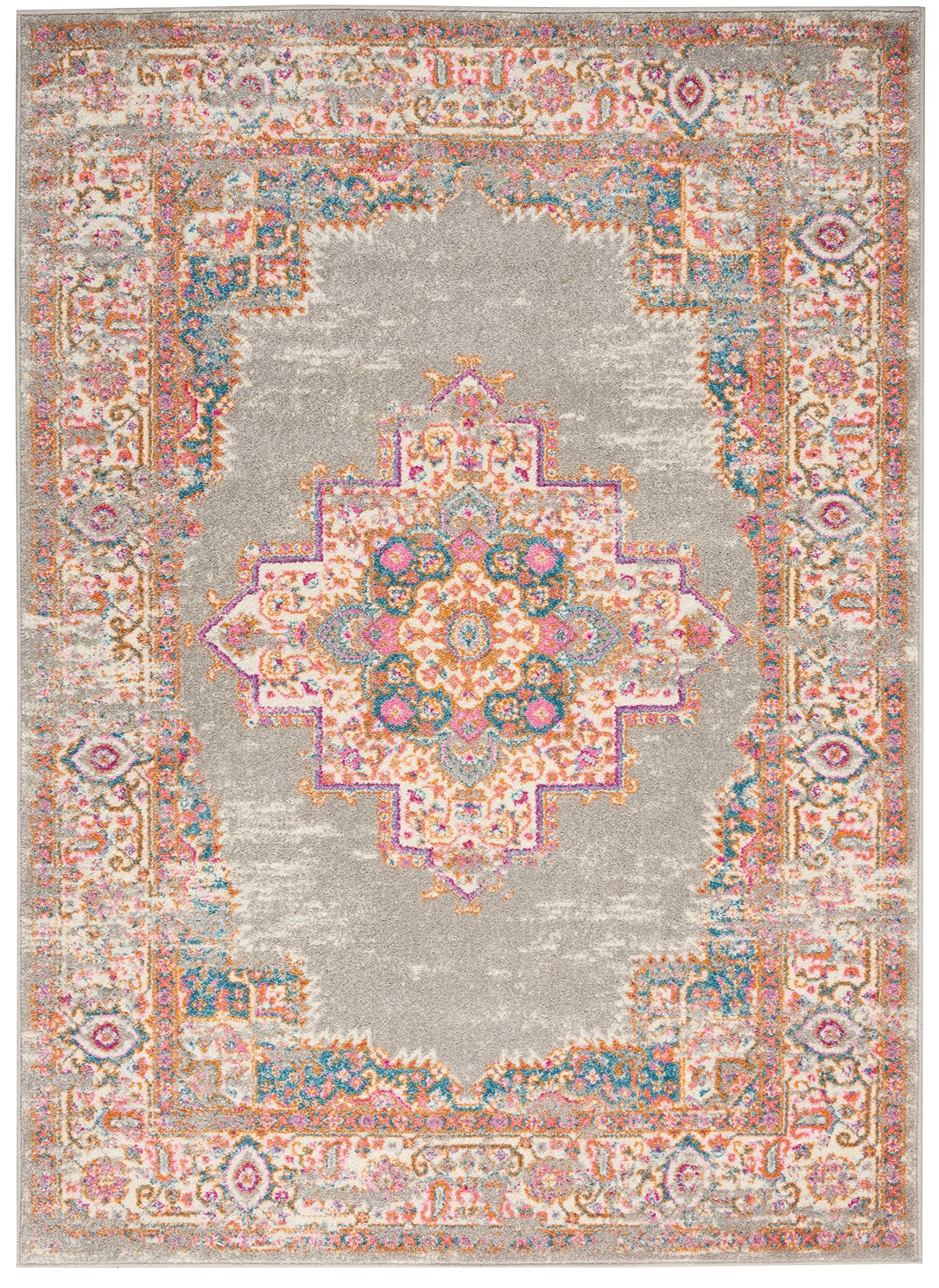 Nourison Passion Grey 53 x 73 Area Rug, Boho, Traditional, Easy Cleaning, Non Shedding, Bed Room, Living Room, Hallway, (5 x 