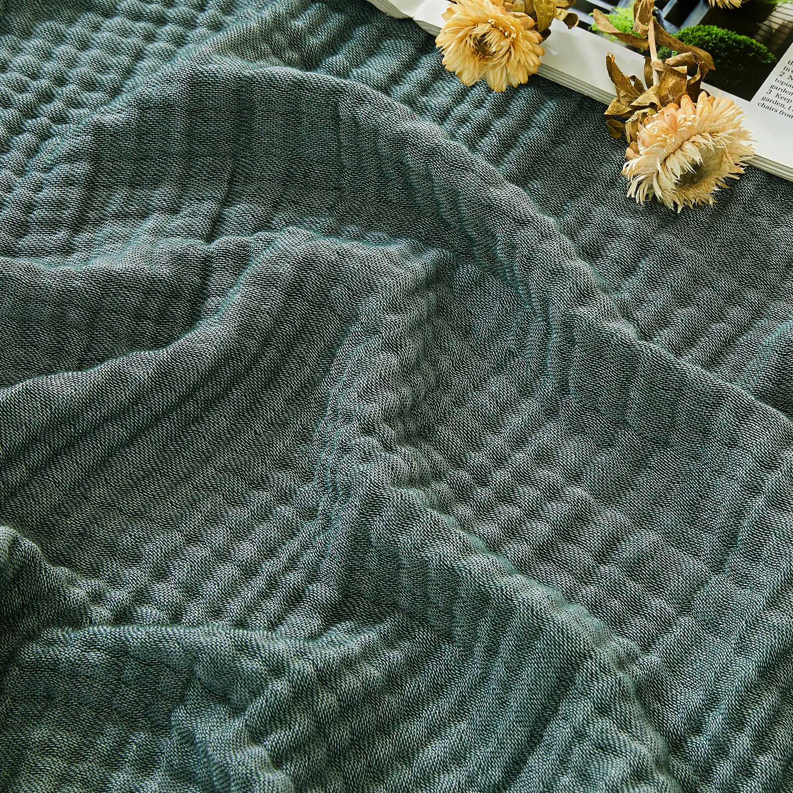 EMME Cotton Muslin Twin XL Blanket Breathable Gauze Soft Lightweight Blankets Adults Gifts for Women (Heather Forest Green, 66 x