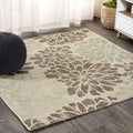 JONATHAN Y SMB110A-9SQ Zinnia Modern Floral Textured Weave Sage/Brown 9 Square Indoor/Outdoor Area Rug, Pet Friendly, Non-Shedd