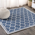 JONATHAN Y SMB109D-8SQ Trebol Moroccan Trellis Textured Weave Navy/Gray 8 Square Indoor/Outdoor Area Rug, Pet Friendly, Non-She